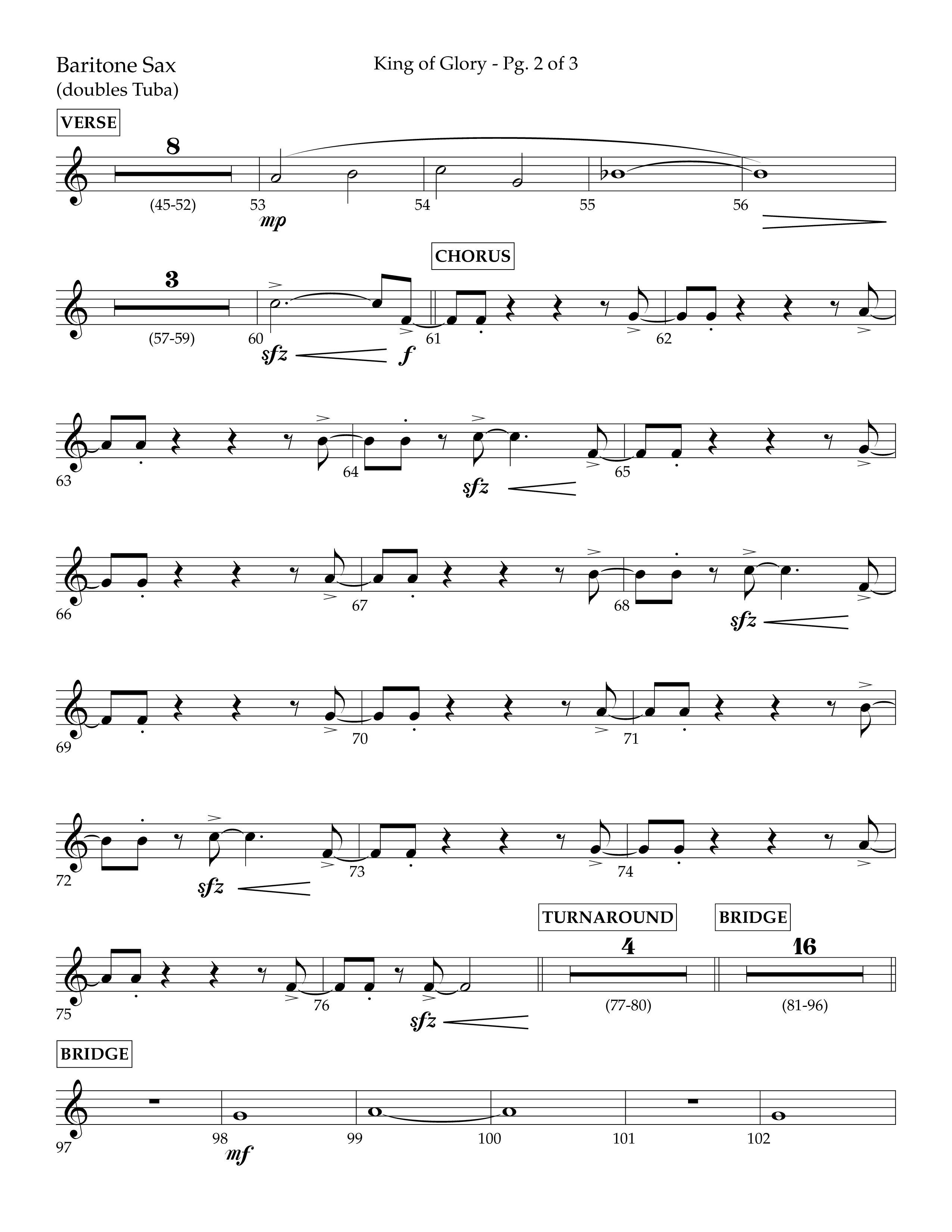 King of Glory (Choral Anthem SATB) Bari Sax (Lifeway Choral / Arr. John Bolin / Arr. Don Koch / Orch. Eric Belvin)