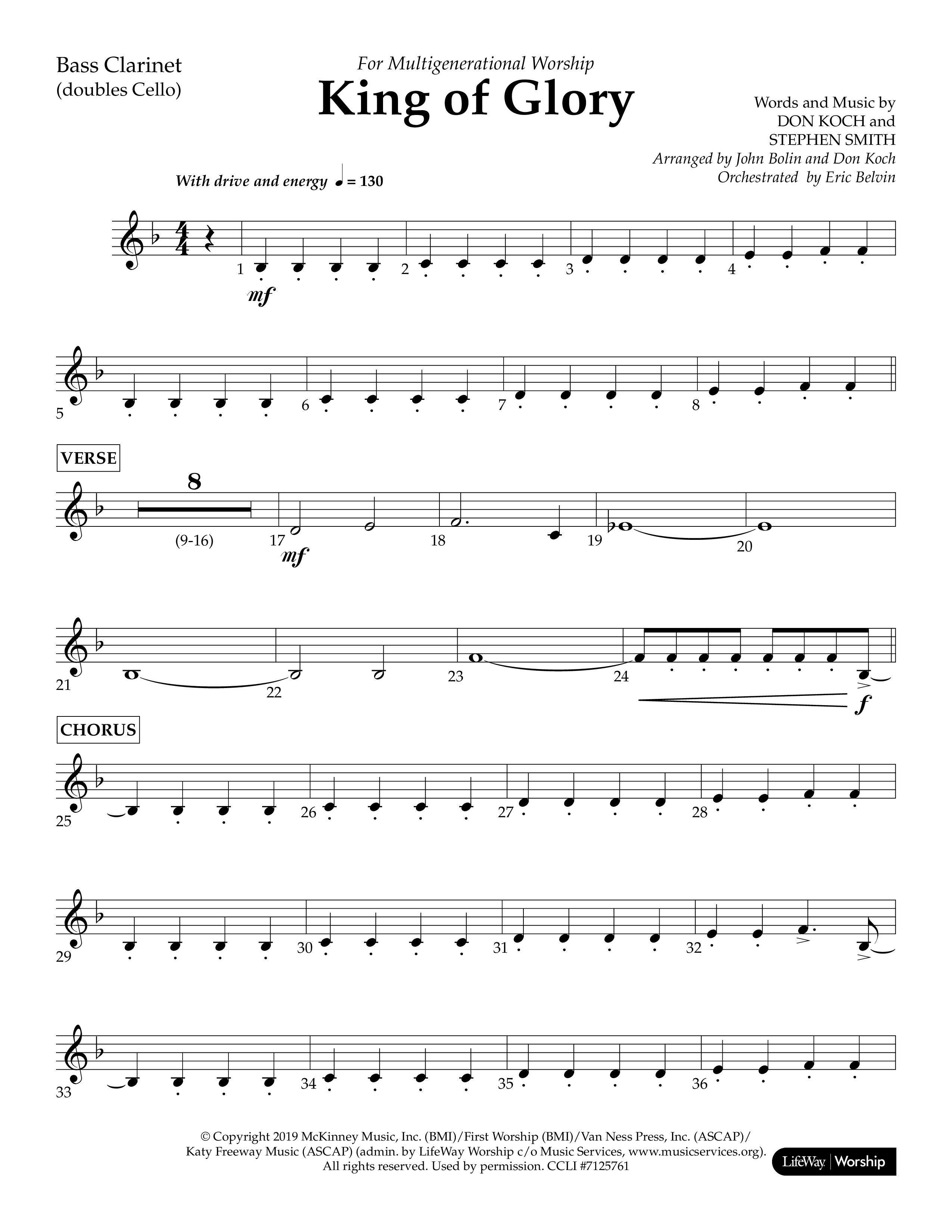 King of Glory (Choral Anthem SATB) Bass Clarinet (Lifeway Choral / Arr. John Bolin / Arr. Don Koch / Orch. Eric Belvin)