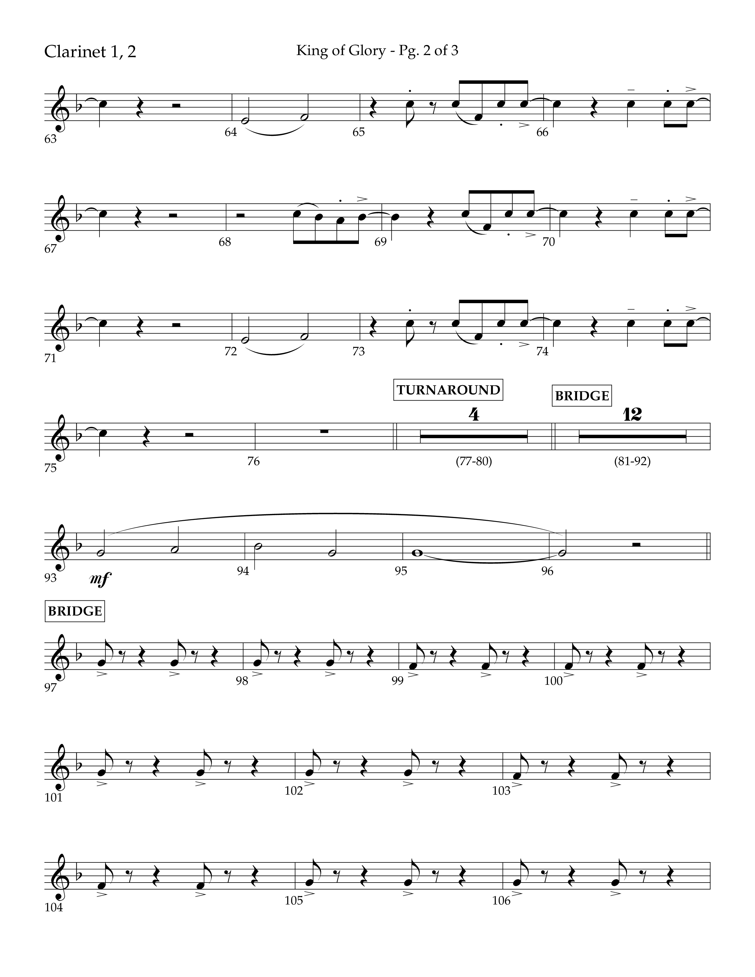 King of Glory (Choral Anthem SATB) Clarinet 1/2 (Lifeway Choral / Arr. John Bolin / Arr. Don Koch / Orch. Eric Belvin)