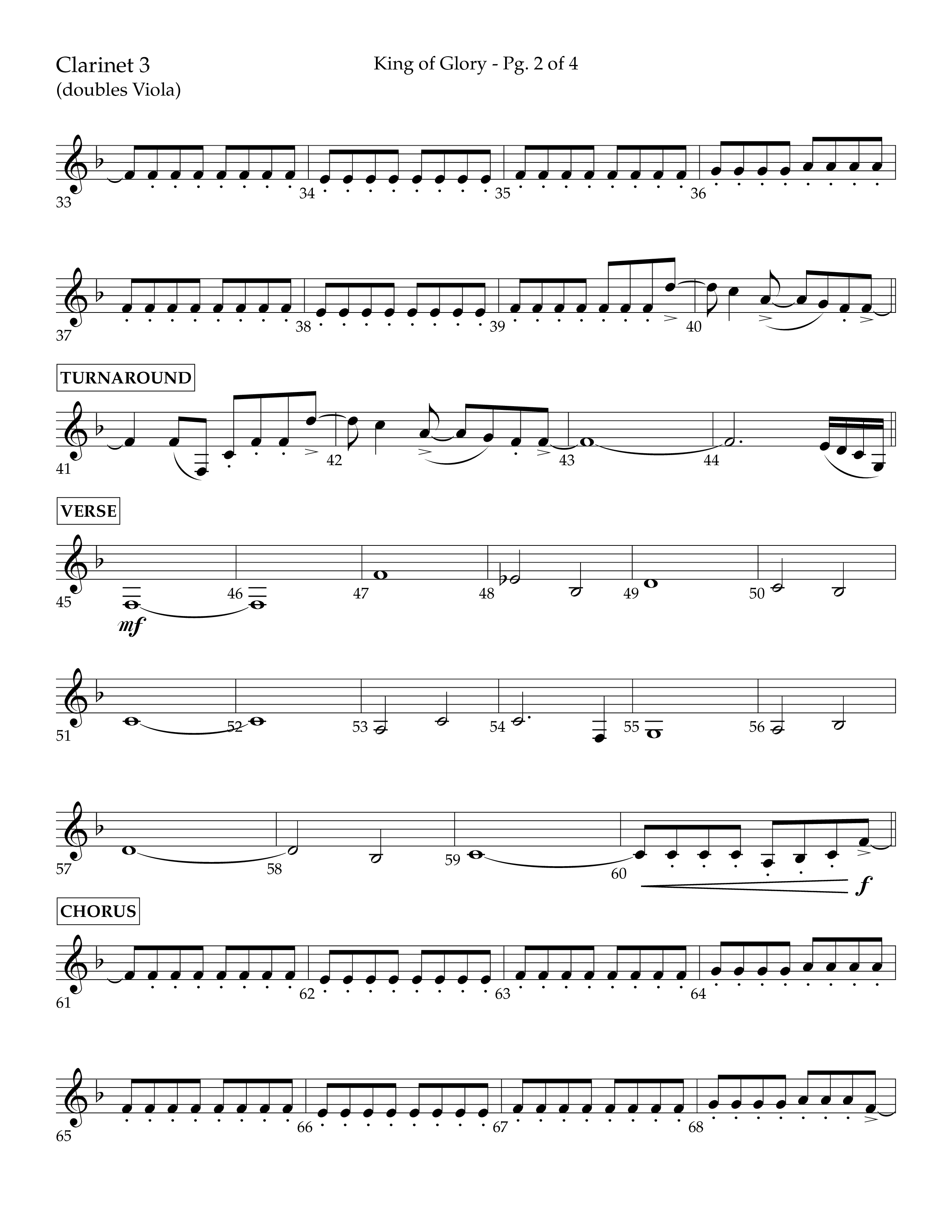 King of Glory (Choral Anthem SATB) Clarinet 3 (Lifeway Choral / Arr. John Bolin / Arr. Don Koch / Orch. Eric Belvin)