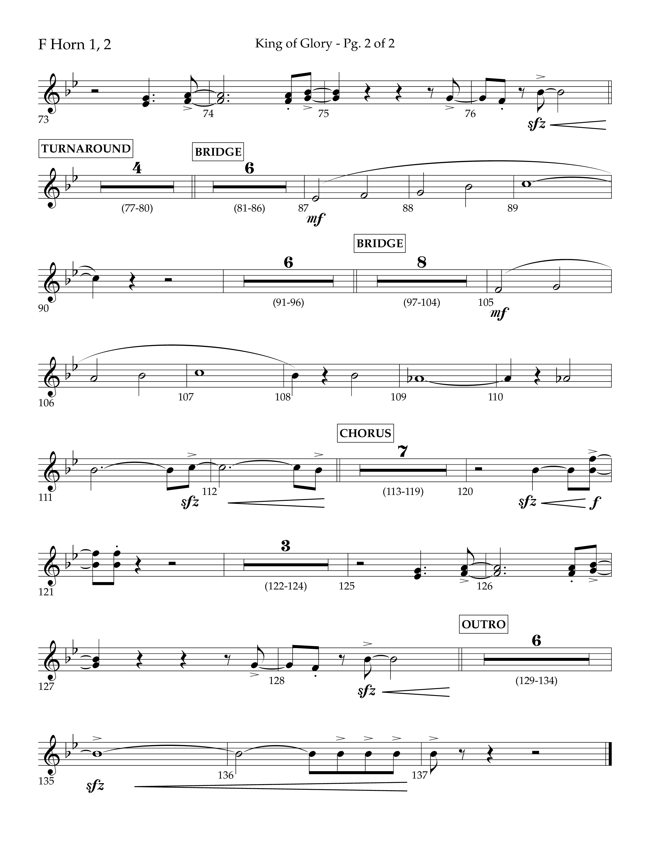 King of Glory (Choral Anthem SATB) French Horn 1/2 (Lifeway Choral / Arr. John Bolin / Arr. Don Koch / Orch. Eric Belvin)