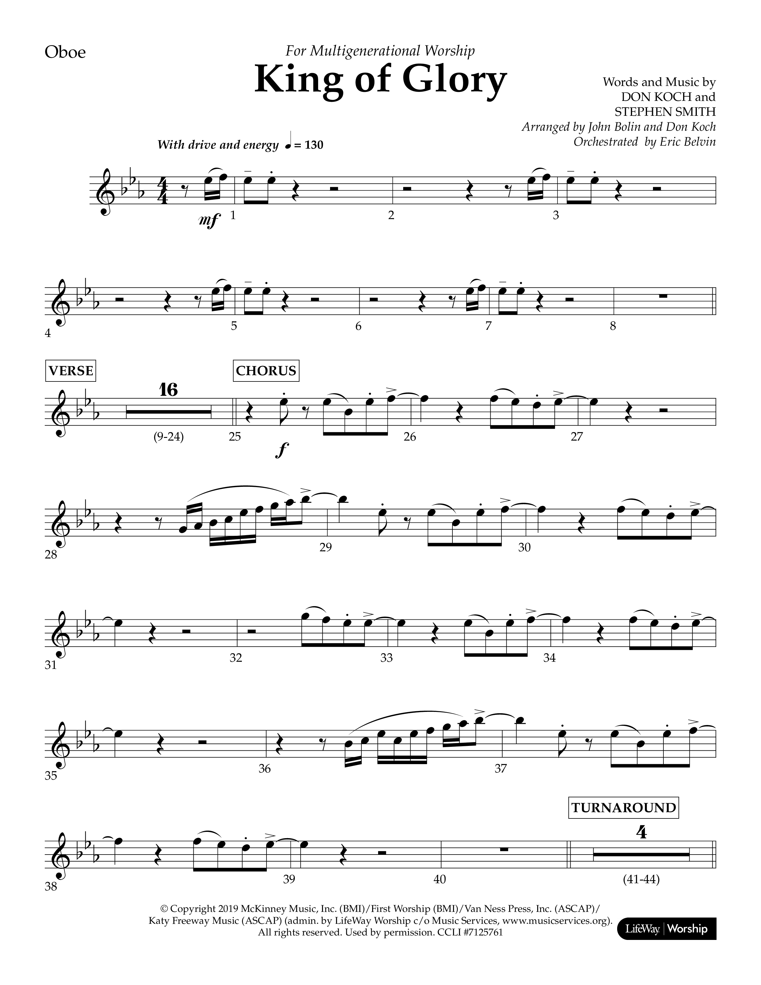 King of Glory (Choral Anthem SATB) Oboe (Lifeway Choral / Arr. John Bolin / Arr. Don Koch / Orch. Eric Belvin)