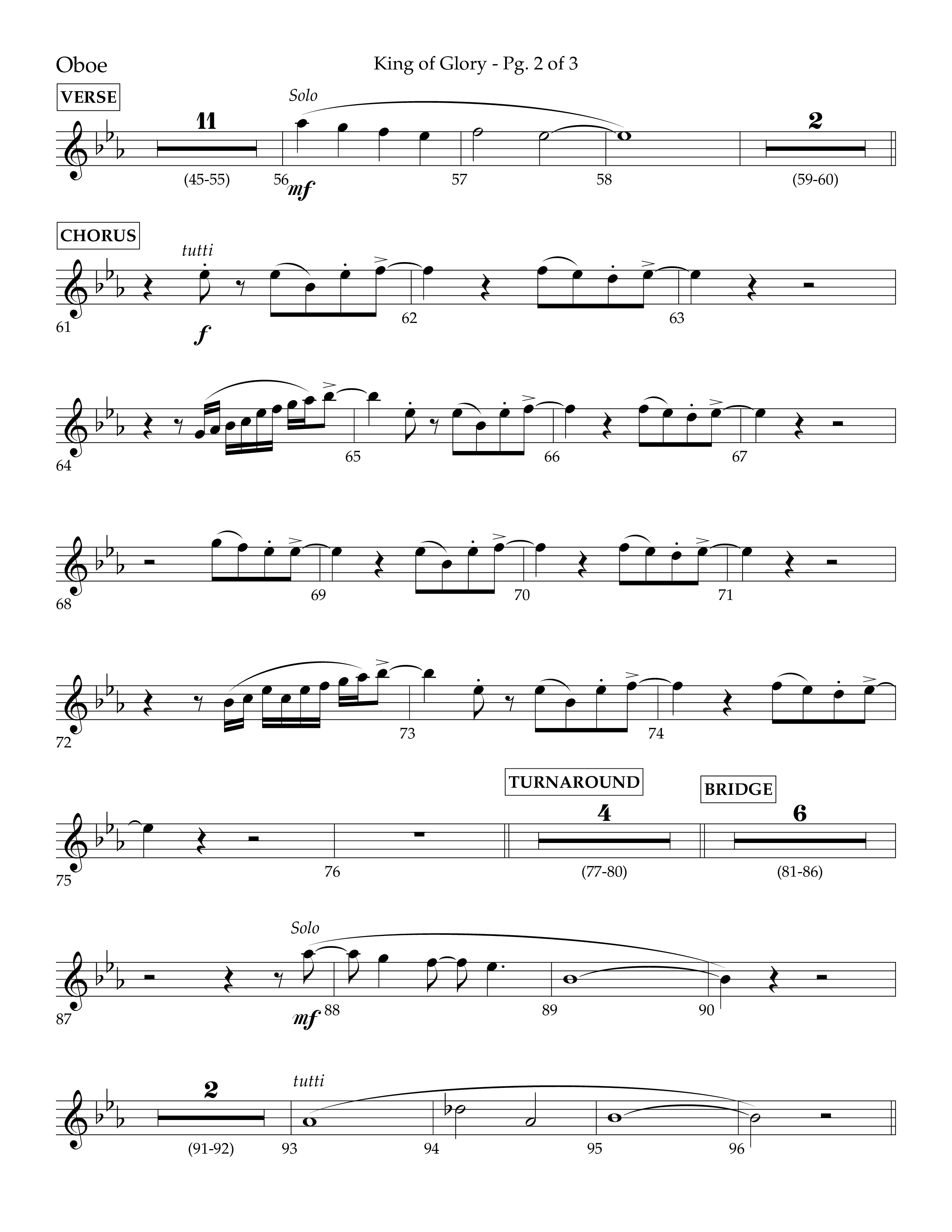 King of Glory (Choral Anthem SATB) Oboe (Lifeway Choral / Arr. John Bolin / Arr. Don Koch / Orch. Eric Belvin)