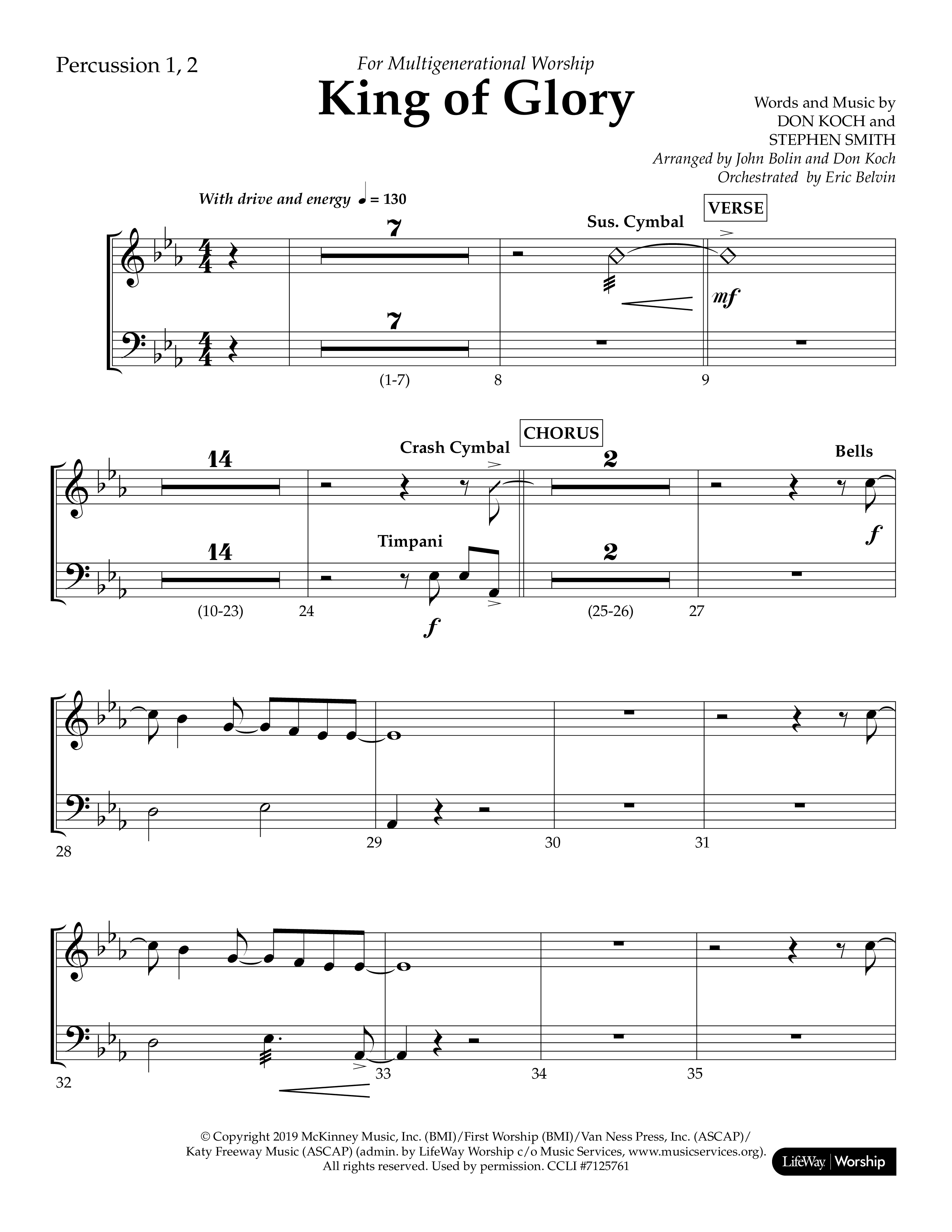King of Glory (Choral Anthem SATB) Percussion 1/2 (Lifeway Choral / Arr. John Bolin / Arr. Don Koch / Orch. Eric Belvin)