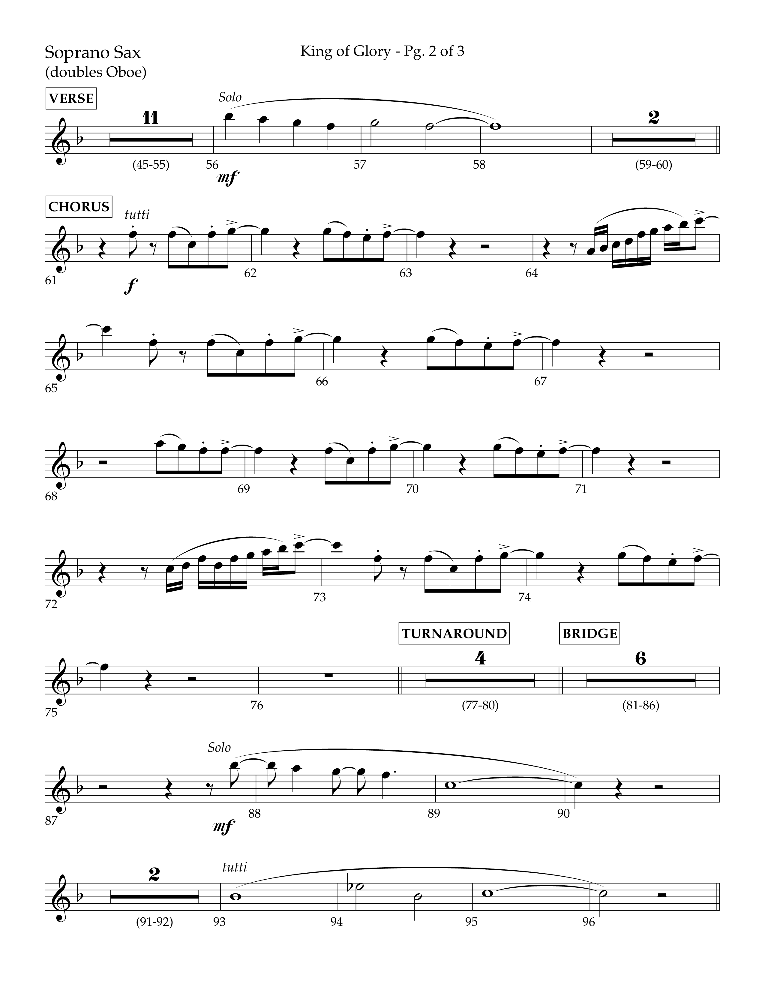 King of Glory (Choral Anthem SATB) Soprano Sax (Lifeway Choral / Arr. John Bolin / Arr. Don Koch / Orch. Eric Belvin)