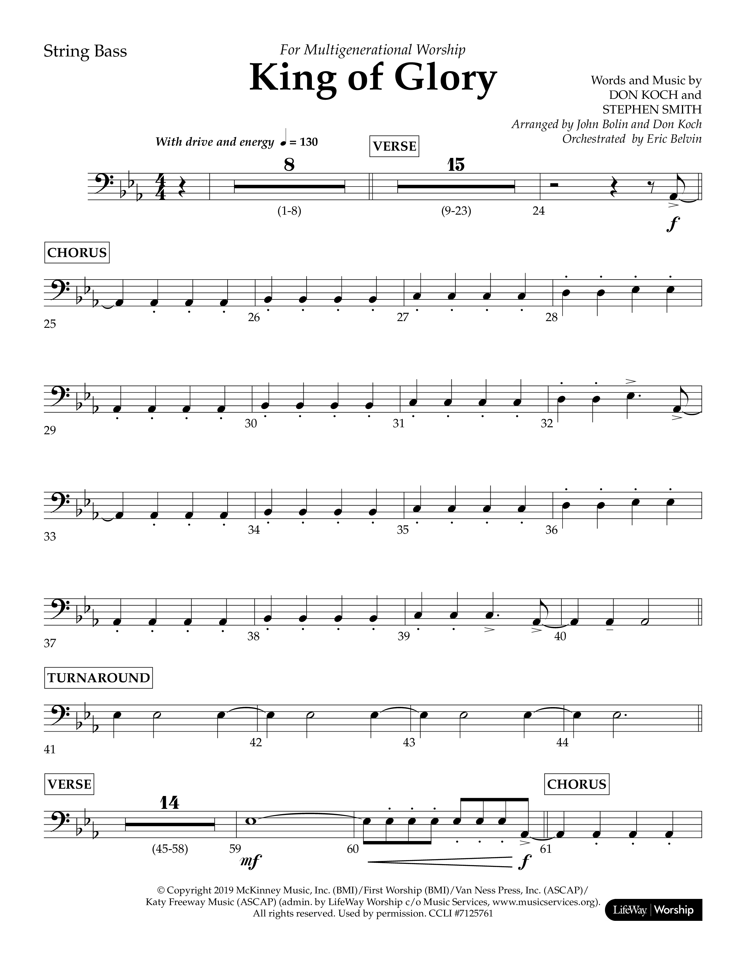 King of Glory (Choral Anthem SATB) String Bass (Lifeway Choral / Arr. John Bolin / Arr. Don Koch / Orch. Eric Belvin)