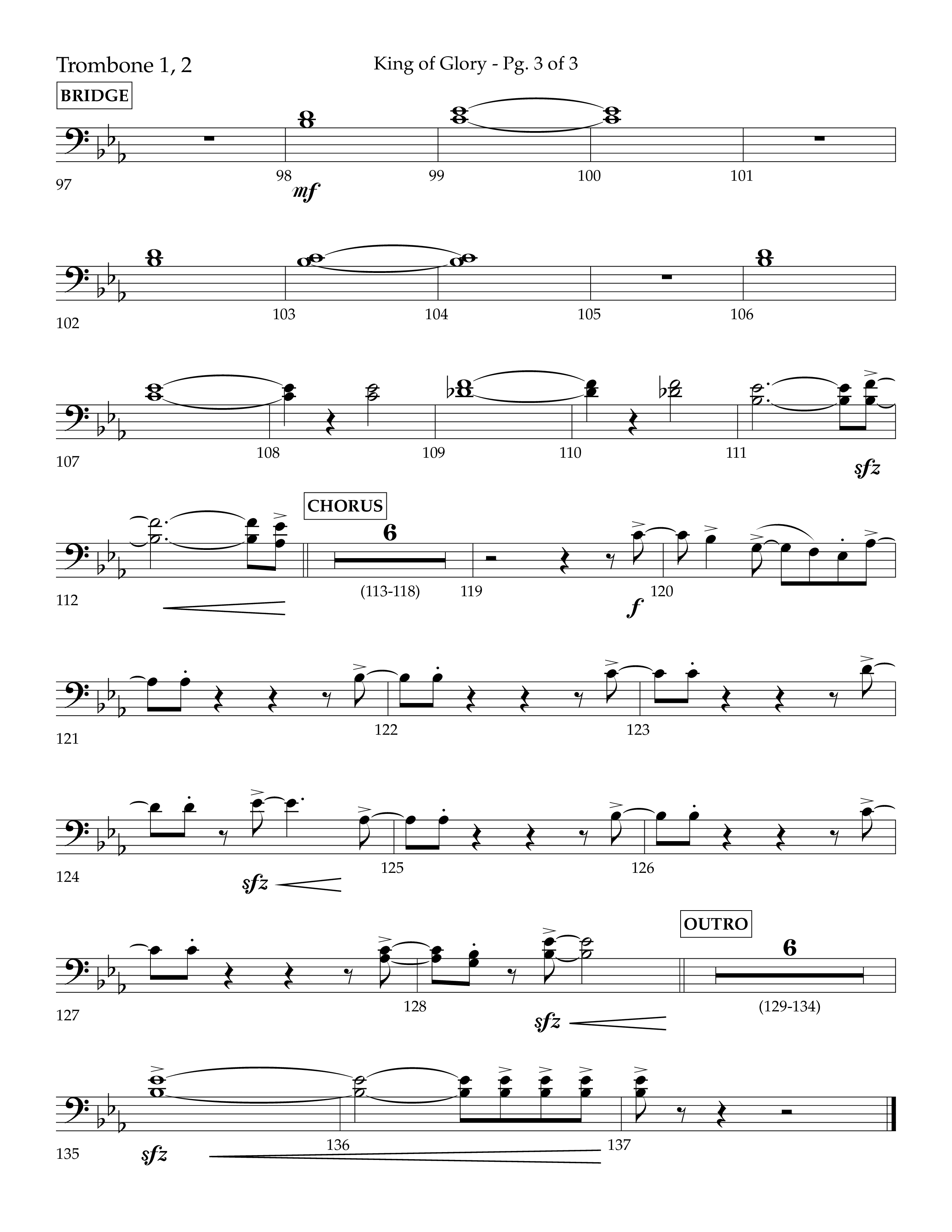 King of Glory (Choral Anthem SATB) Trombone 1/2 (Lifeway Choral / Arr. John Bolin / Arr. Don Koch / Orch. Eric Belvin)