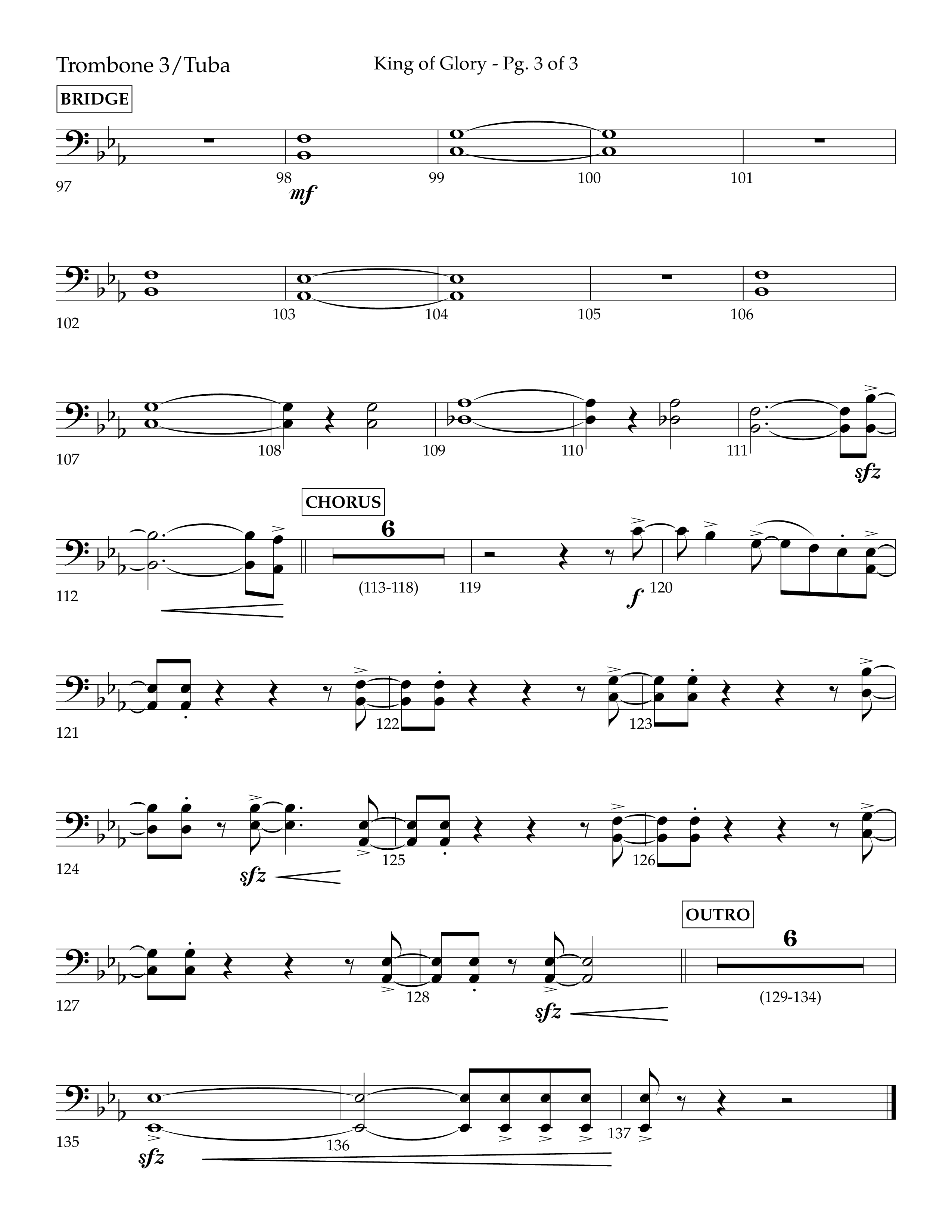 King of Glory (Choral Anthem SATB) Trombone 3/Tuba (Lifeway Choral / Arr. John Bolin / Arr. Don Koch / Orch. Eric Belvin)