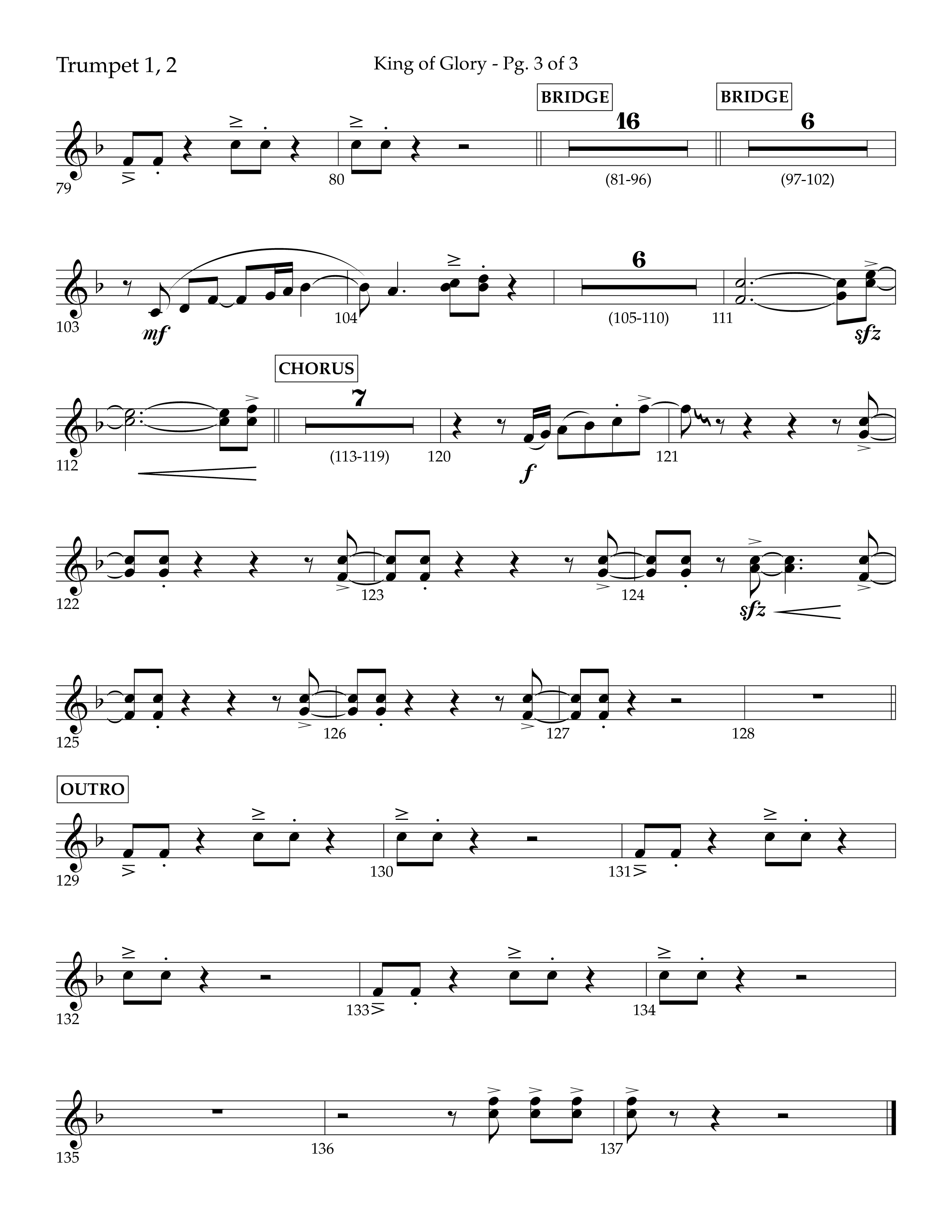 King of Glory (Choral Anthem SATB) Trumpet 1,2 (Lifeway Choral / Arr. John Bolin / Arr. Don Koch / Orch. Eric Belvin)