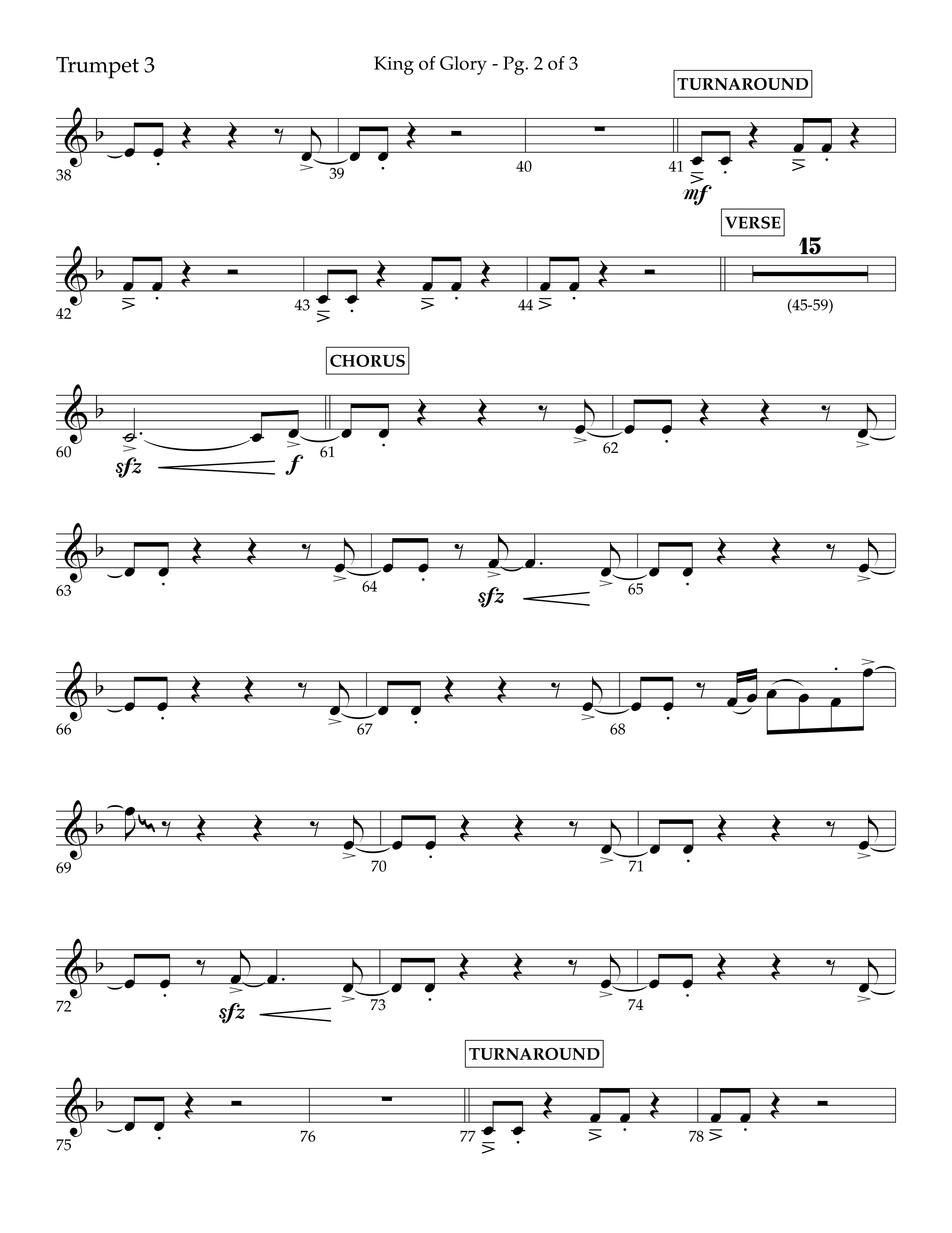 King of Glory (Choral Anthem SATB) Trumpet 3 (Lifeway Choral / Arr. John Bolin / Arr. Don Koch / Orch. Eric Belvin)