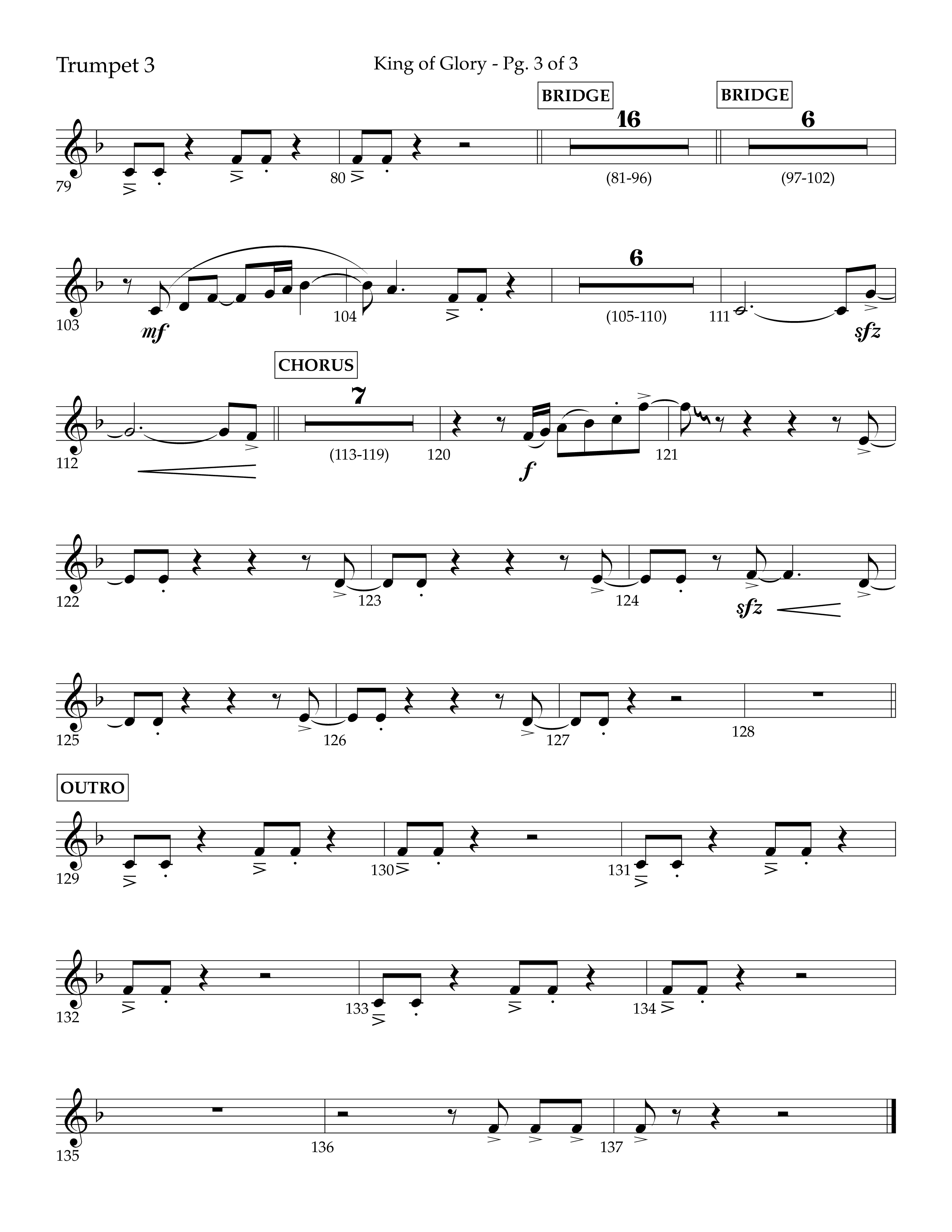 King of Glory (Choral Anthem SATB) Trumpet 3 (Lifeway Choral / Arr. John Bolin / Arr. Don Koch / Orch. Eric Belvin)