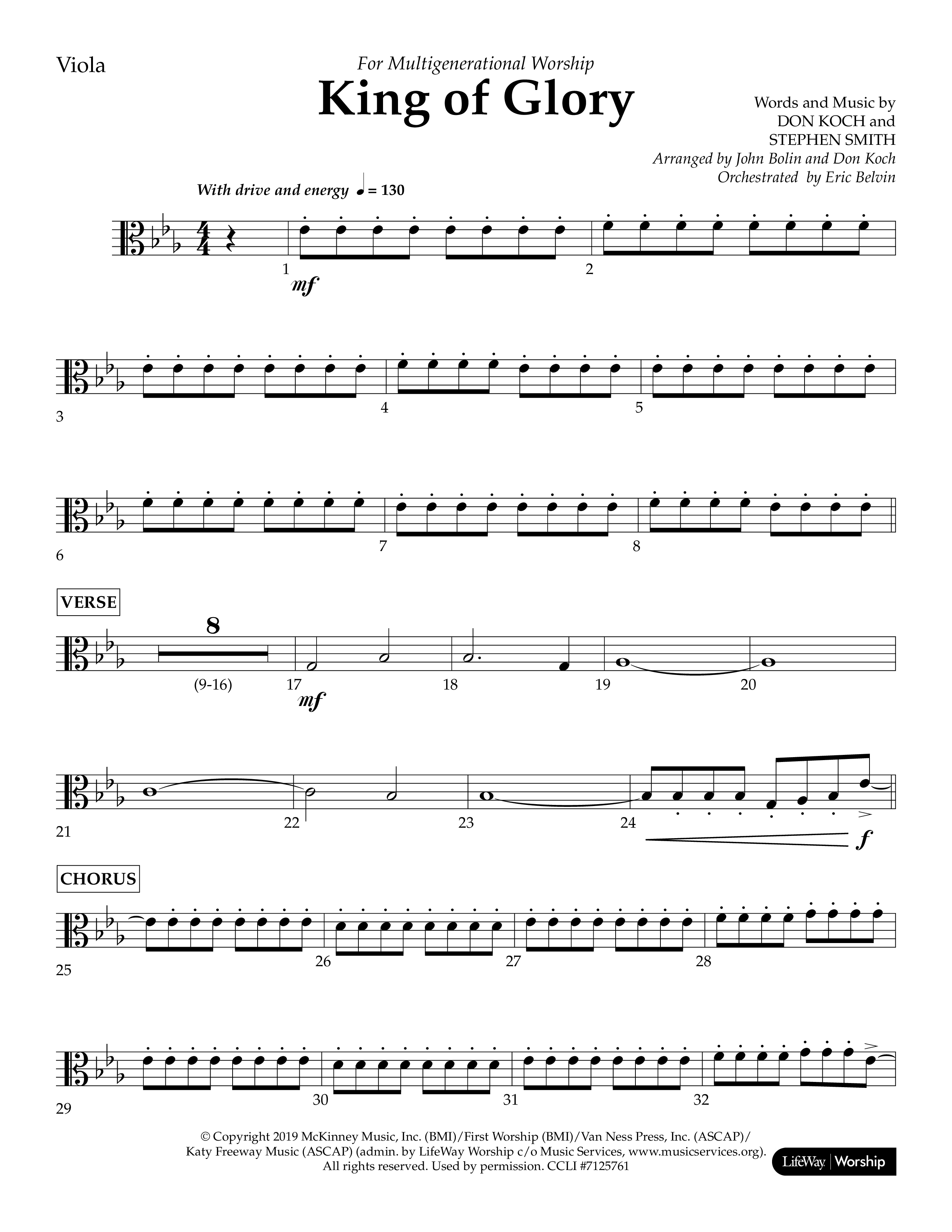 King of Glory (Choral Anthem SATB) Viola (Lifeway Choral / Arr. John Bolin / Arr. Don Koch / Orch. Eric Belvin)