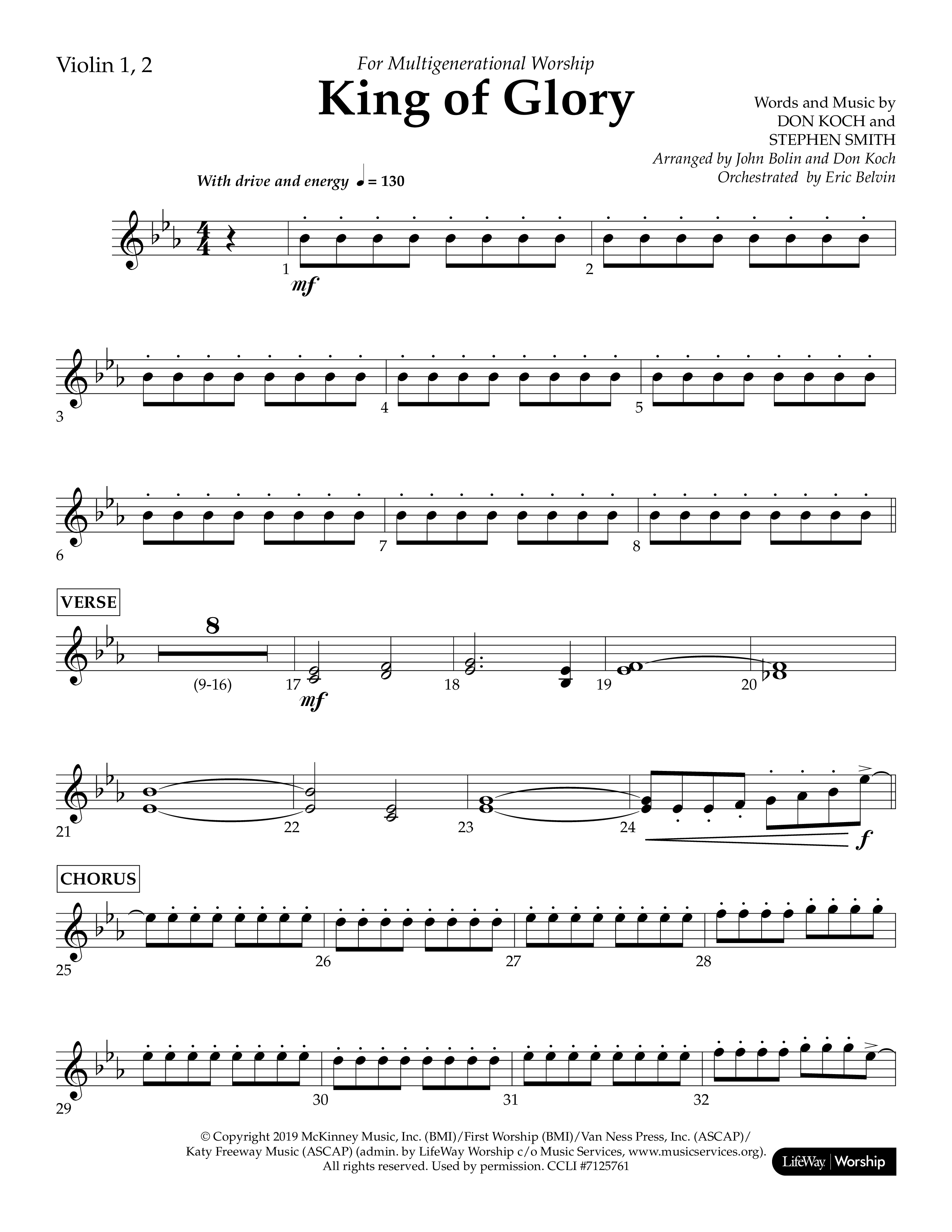 King of Glory (Choral Anthem SATB) Violin 1/2 (Lifeway Choral / Arr. John Bolin / Arr. Don Koch / Orch. Eric Belvin)