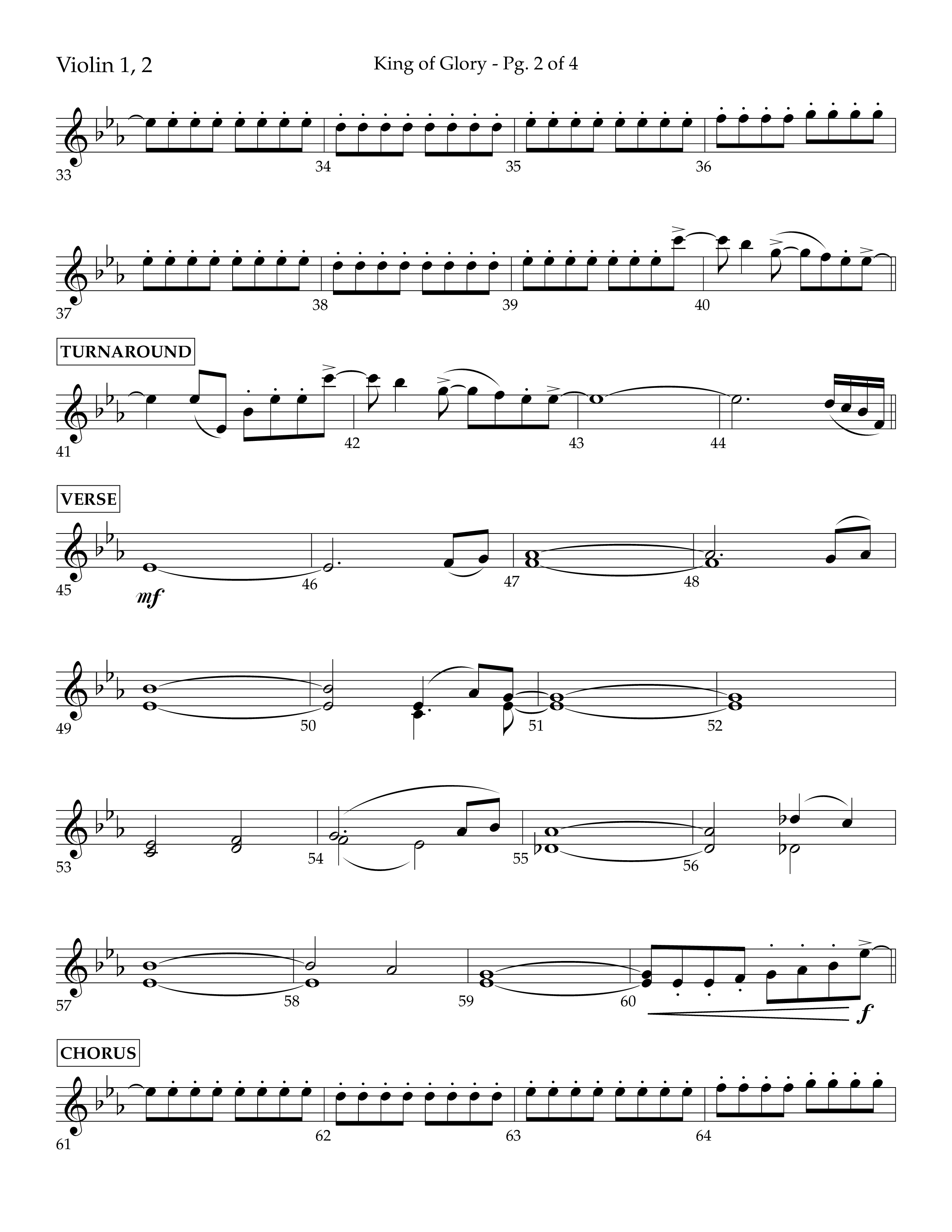 King of Glory (Choral Anthem SATB) Violin 1/2 (Lifeway Choral / Arr. John Bolin / Arr. Don Koch / Orch. Eric Belvin)