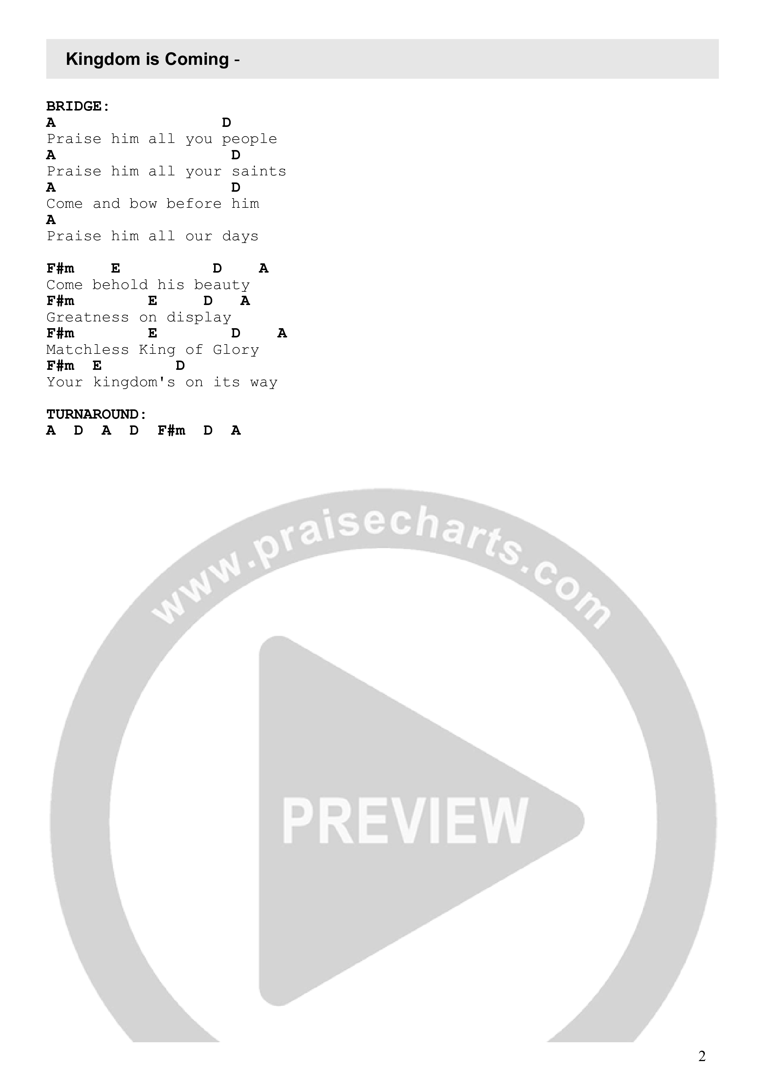 Kingdom Is Coming Chord Chart (Kingdom Culture Worship)