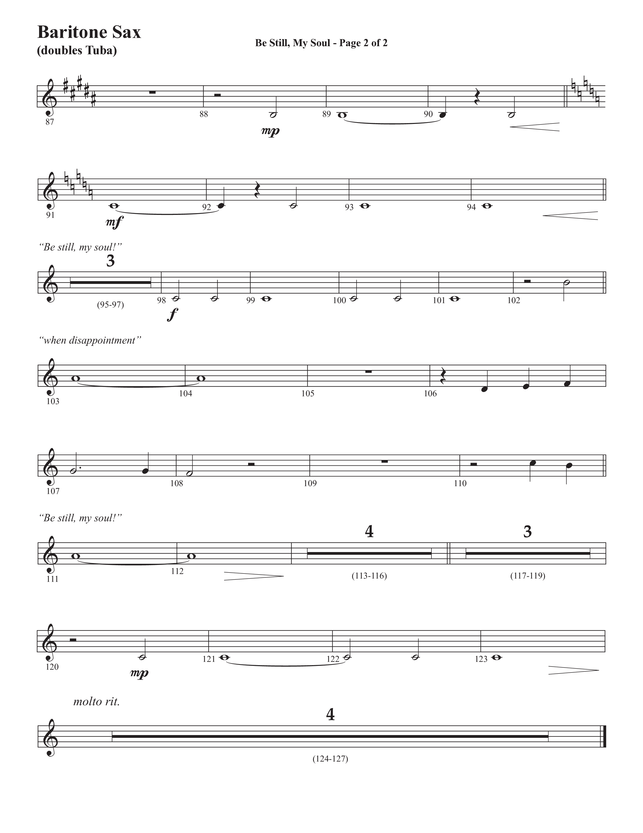 Be Still My Soul (Choral Anthem SATB) Bari Sax (Semsen Music / Arr. Cliff Duren)