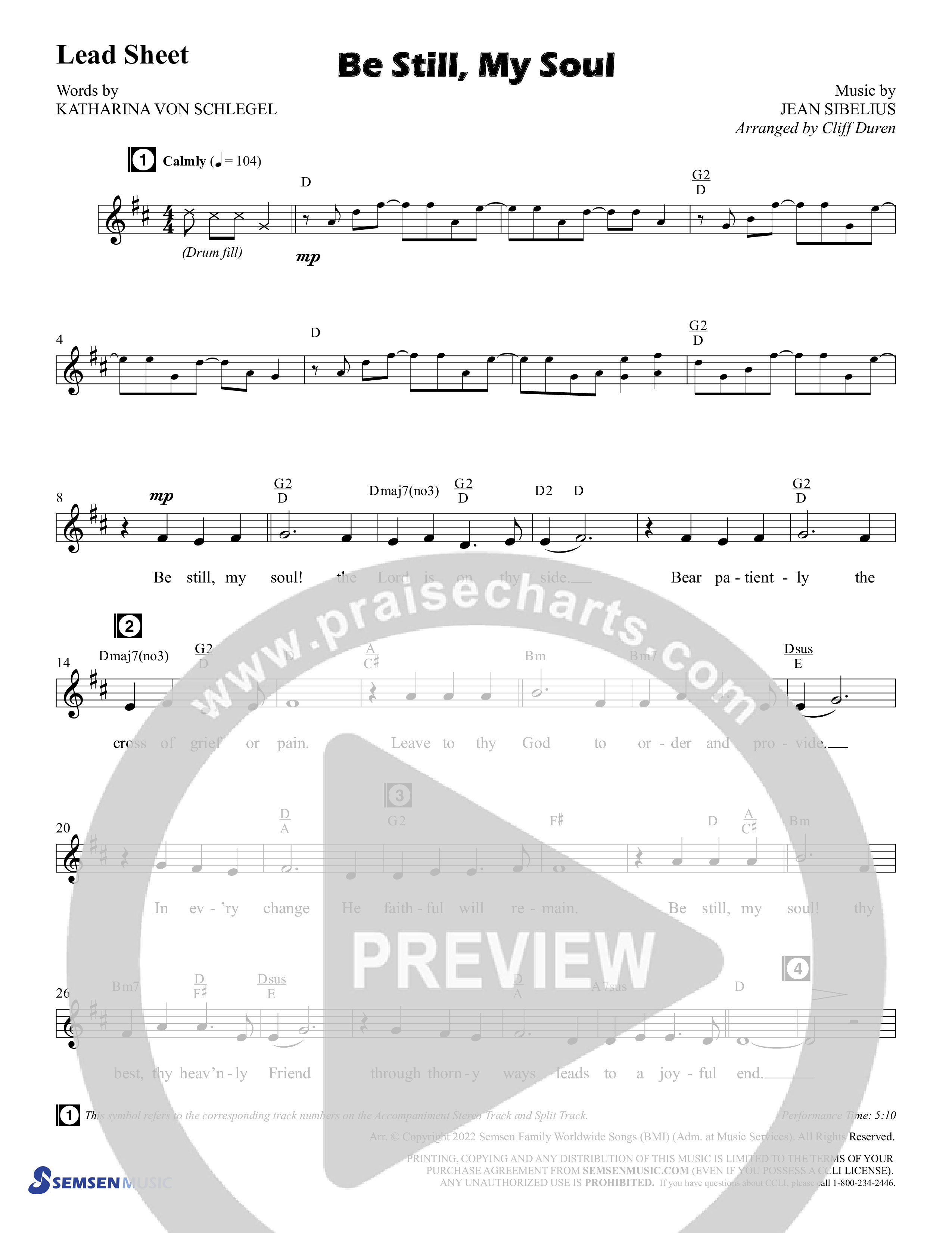 Be Still My Soul (Choral Anthem SATB) Chords & Lead Sheet (Semsen Music / Arr. Cliff Duren)
