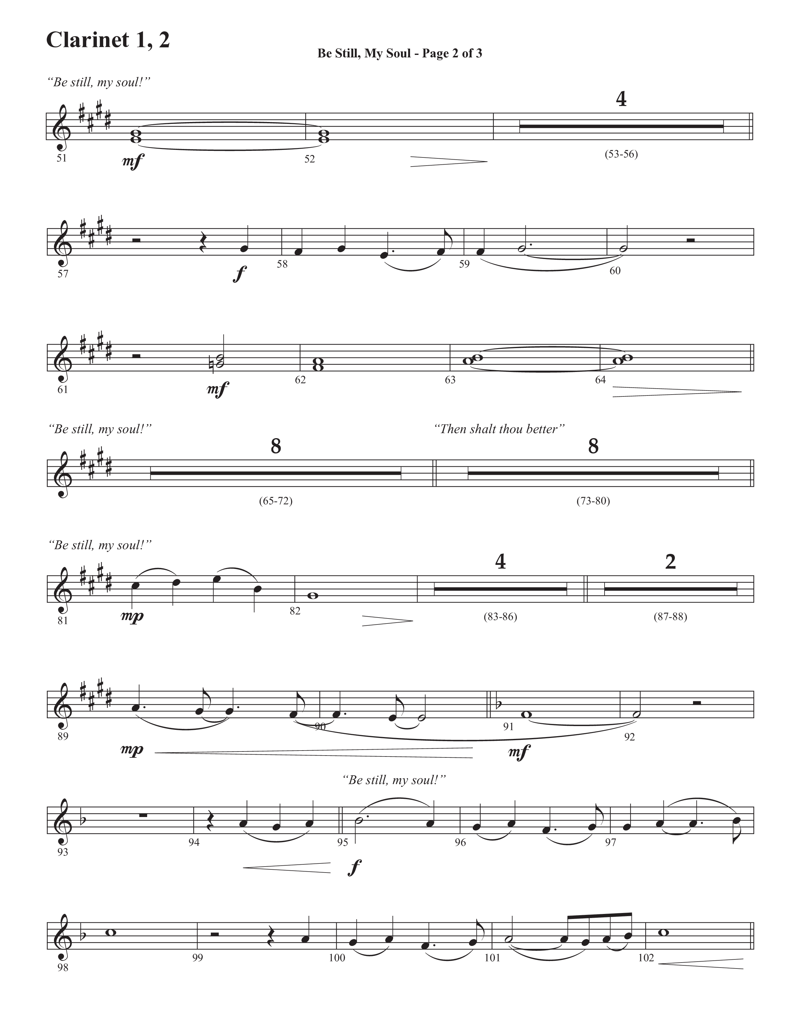 Be Still My Soul (Choral Anthem SATB) Clarinet 1/2 (Semsen Music / Arr. Cliff Duren)