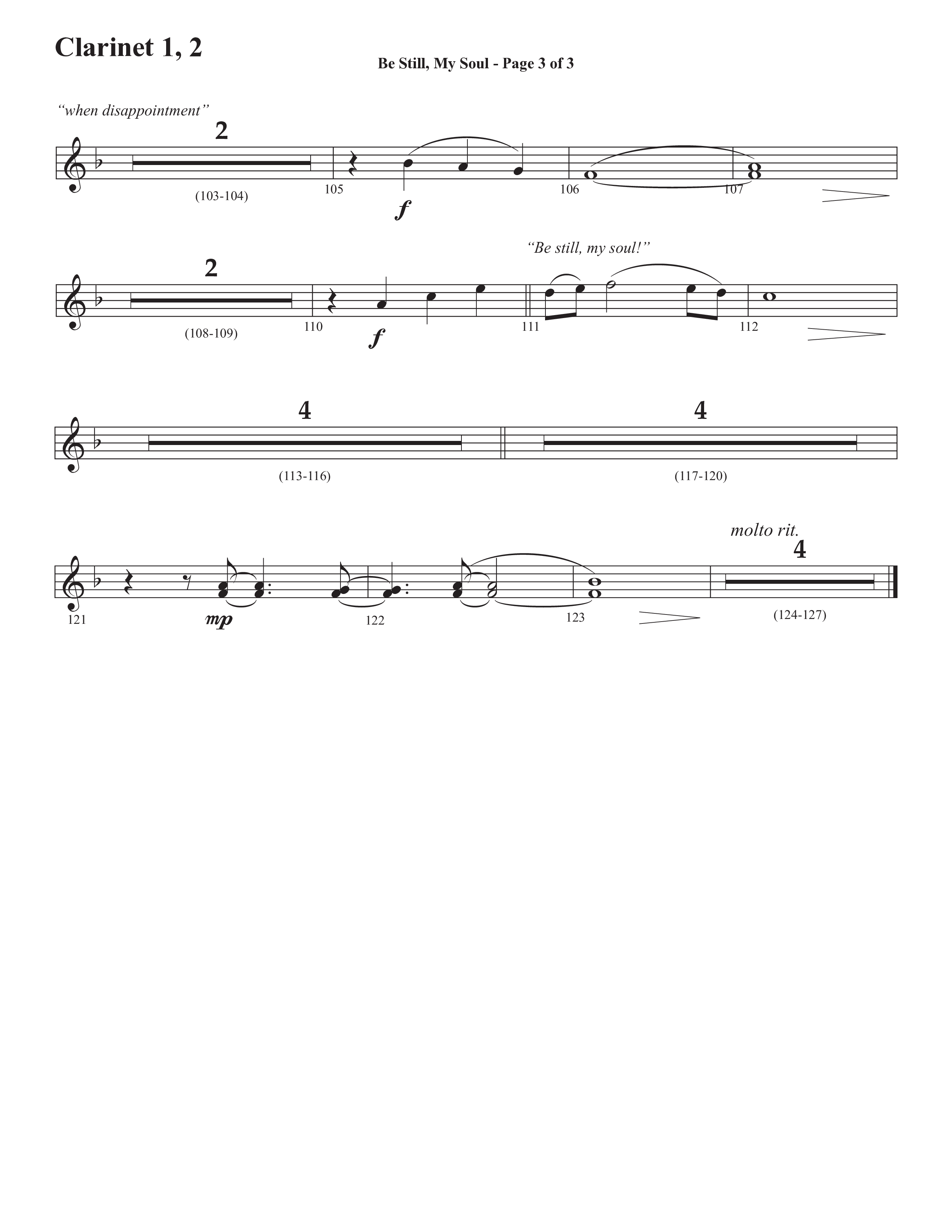 Be Still My Soul (Choral Anthem SATB) Clarinet 1/2 (Semsen Music / Arr. Cliff Duren)