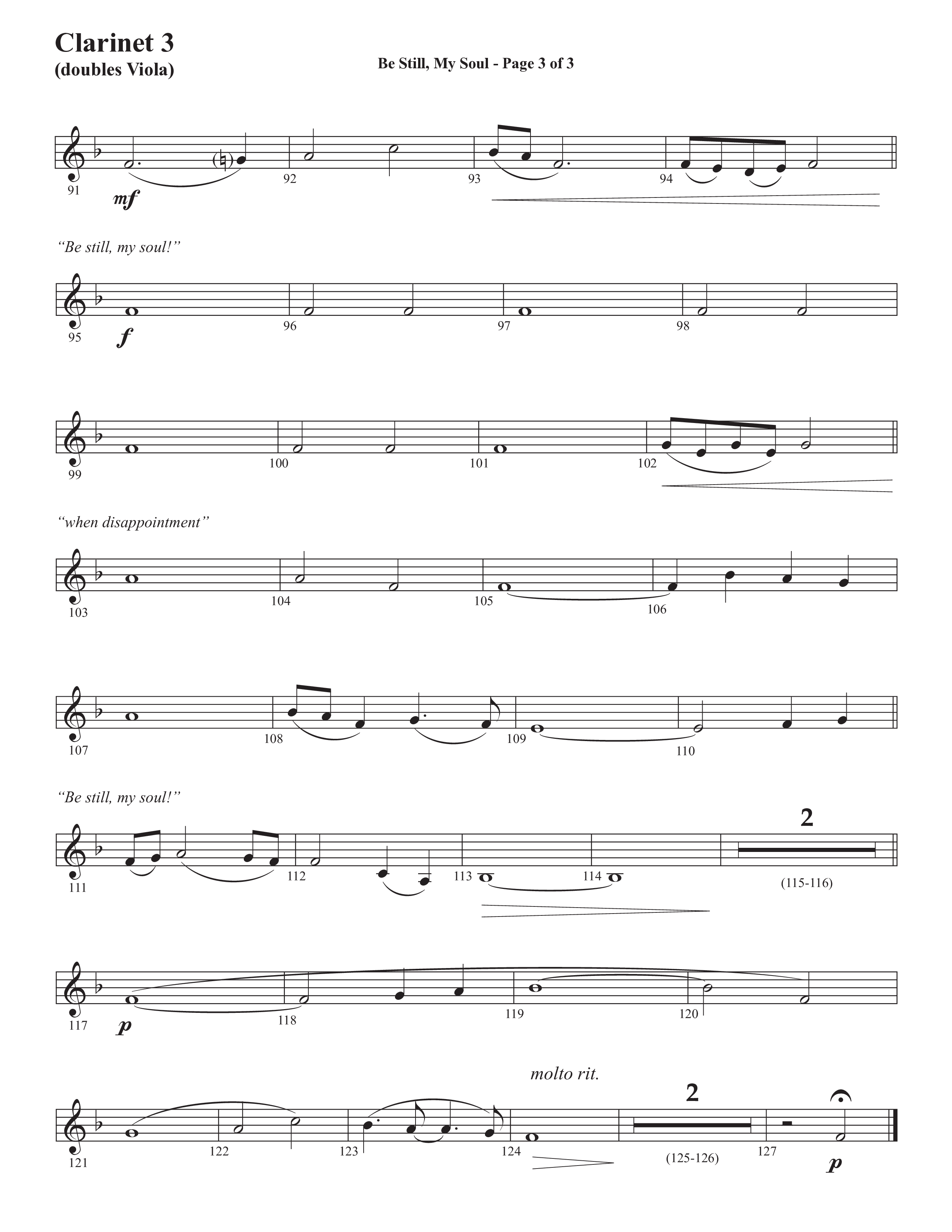 Be Still My Soul (Choral Anthem SATB) Clarinet 3 (Semsen Music / Arr. Cliff Duren)