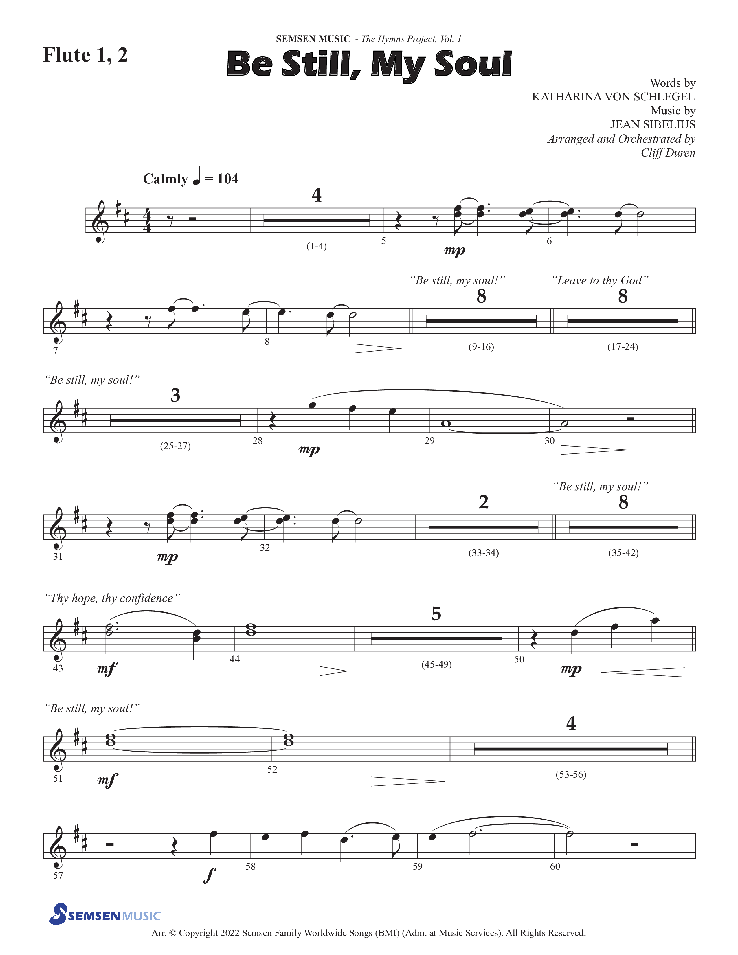 Be Still My Soul (Choral Anthem SATB) Flute 1/2 (Semsen Music / Arr. Cliff Duren)