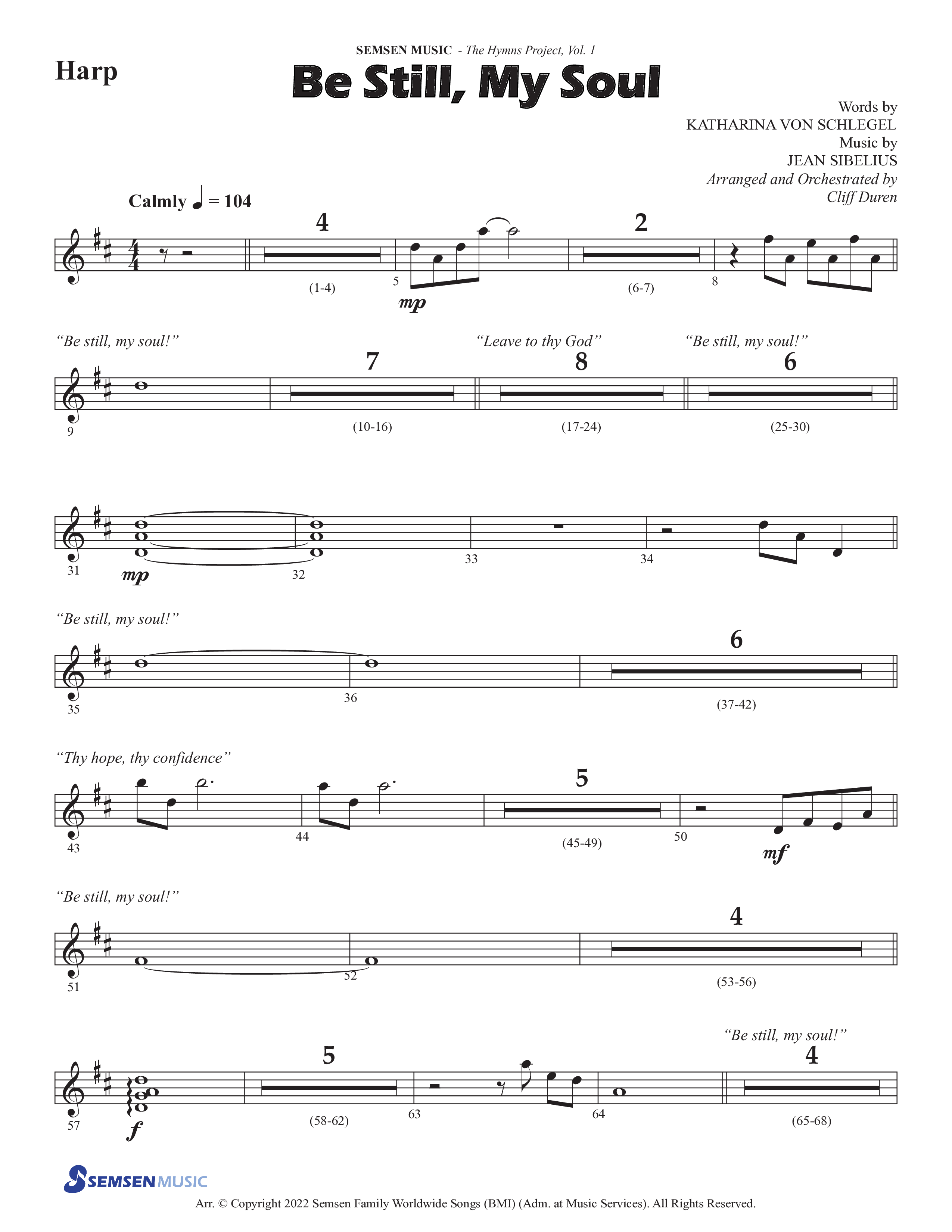 Be Still My Soul (Choral Anthem SATB) Harp (Semsen Music / Arr. Cliff Duren)