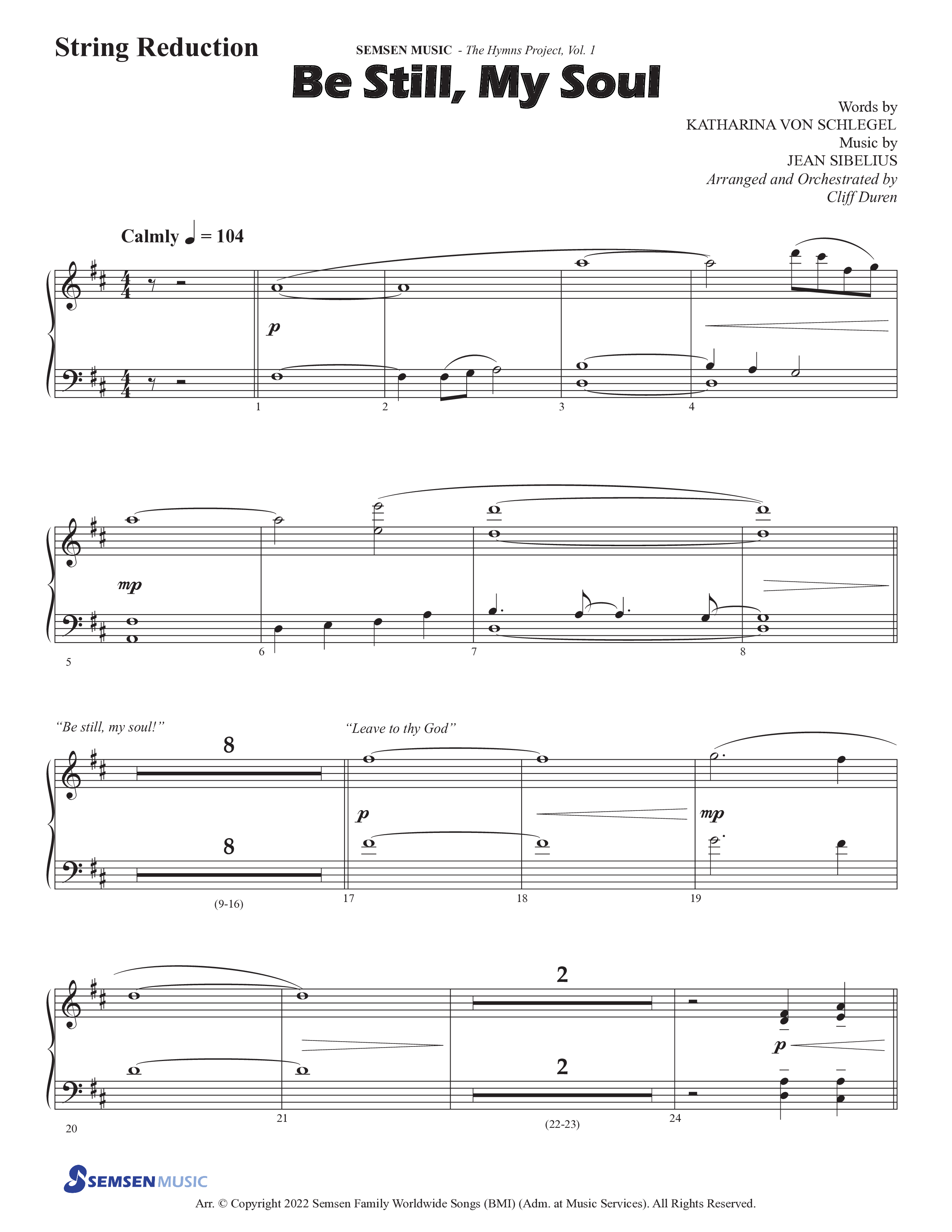 Be Still My Soul (Choral Anthem SATB) String Reduction (Semsen Music / Arr. Cliff Duren)