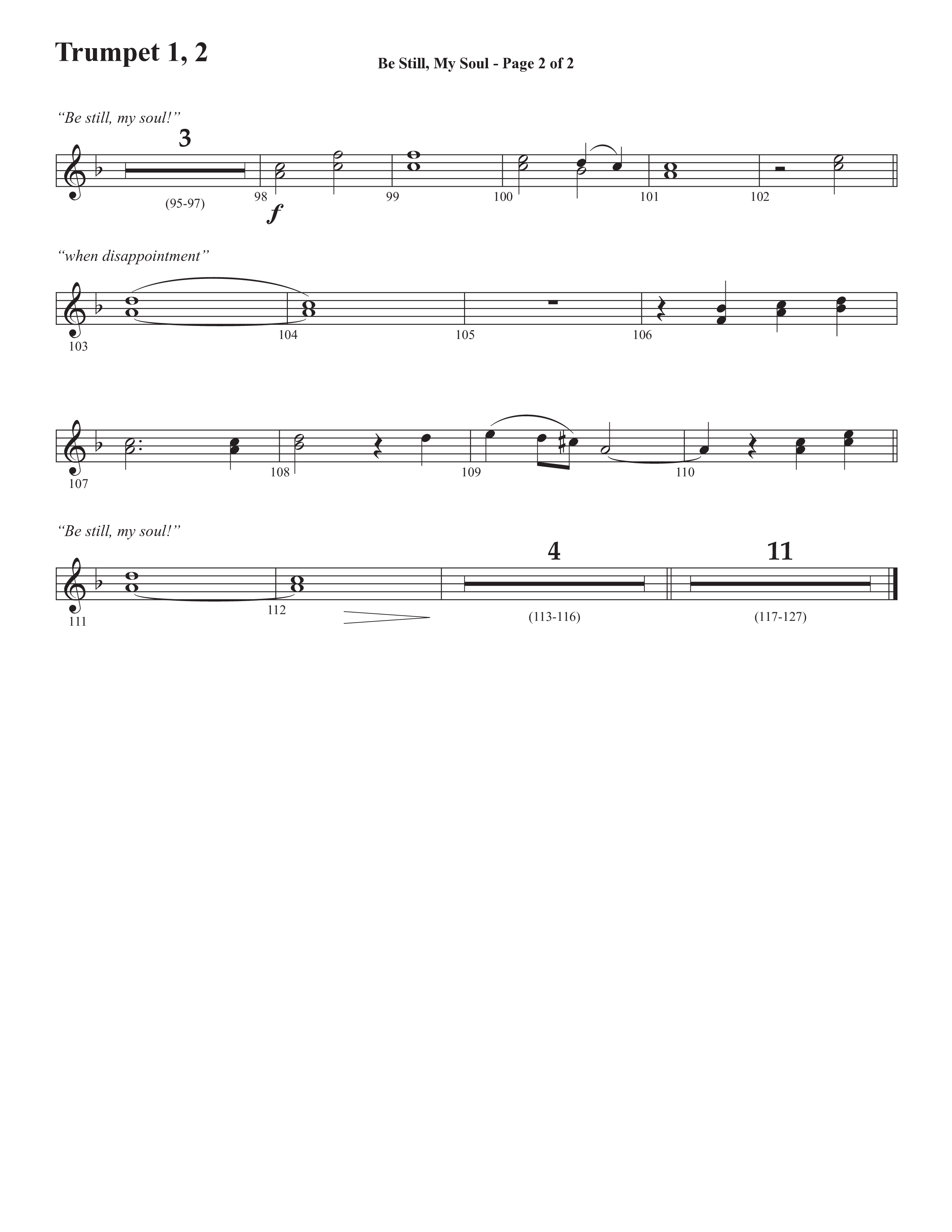 Be Still My Soul (Choral Anthem SATB) Trumpet 1,2 (Semsen Music / Arr. Cliff Duren)
