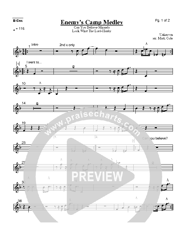 Enemy's Camp Medley Bari Sax (Lindell Cooley)