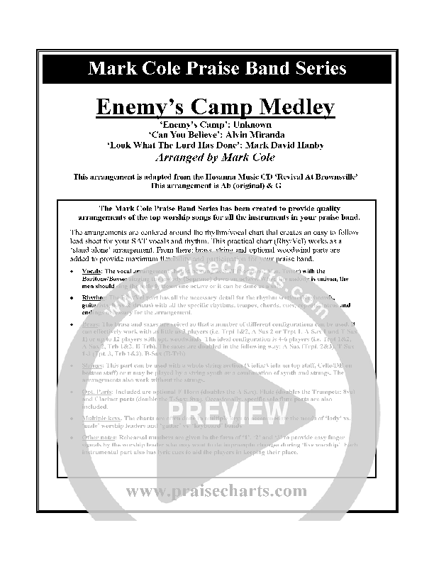 Enemy's Camp Medley Cover Sheet (Lindell Cooley)
