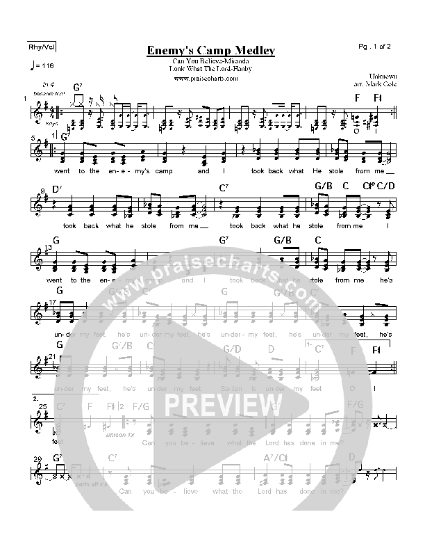 Enemy's Camp Medley Lead Sheet (SAT) (Lindell Cooley)