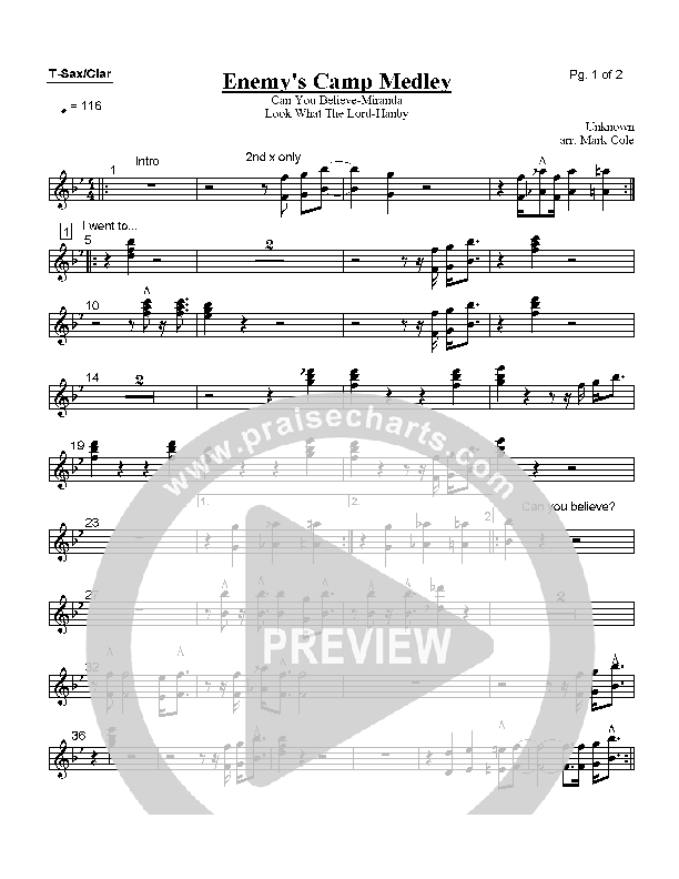 Enemy's Camp Medley Tenor Sax/Clarinet (Lindell Cooley)