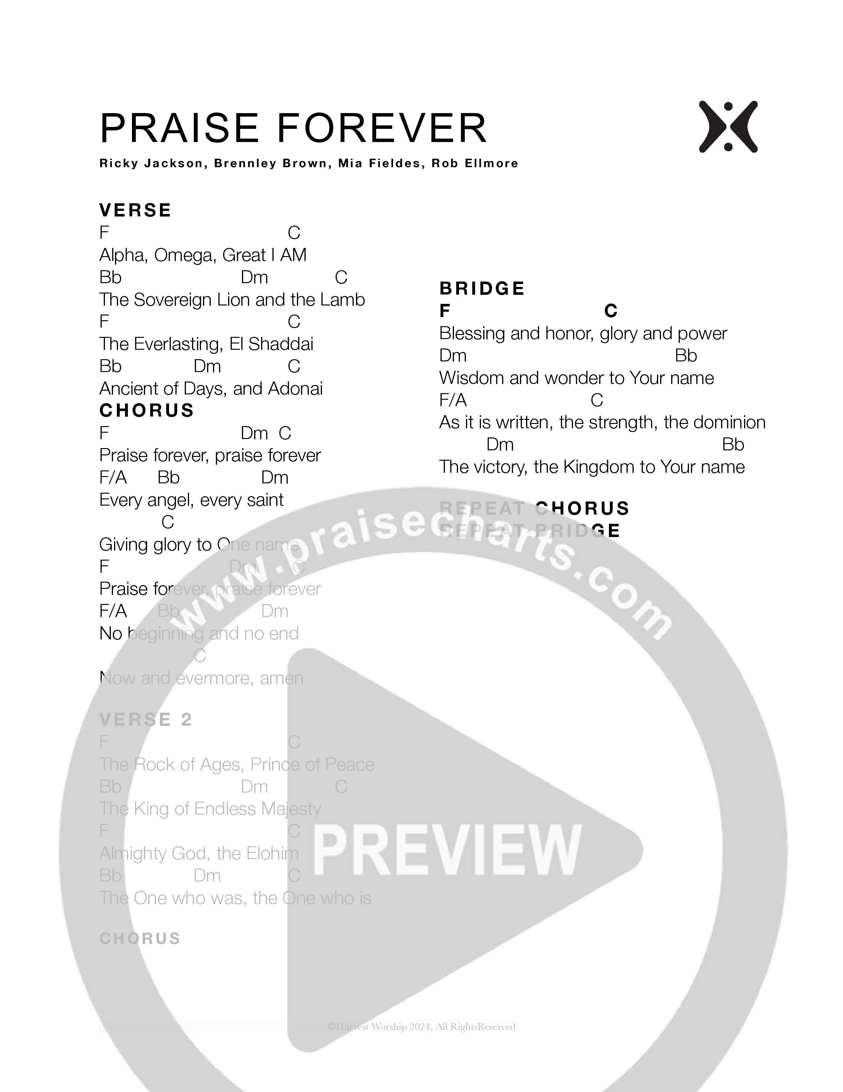 Praise Forever (Live) Chord Chart (Harvest Worship)