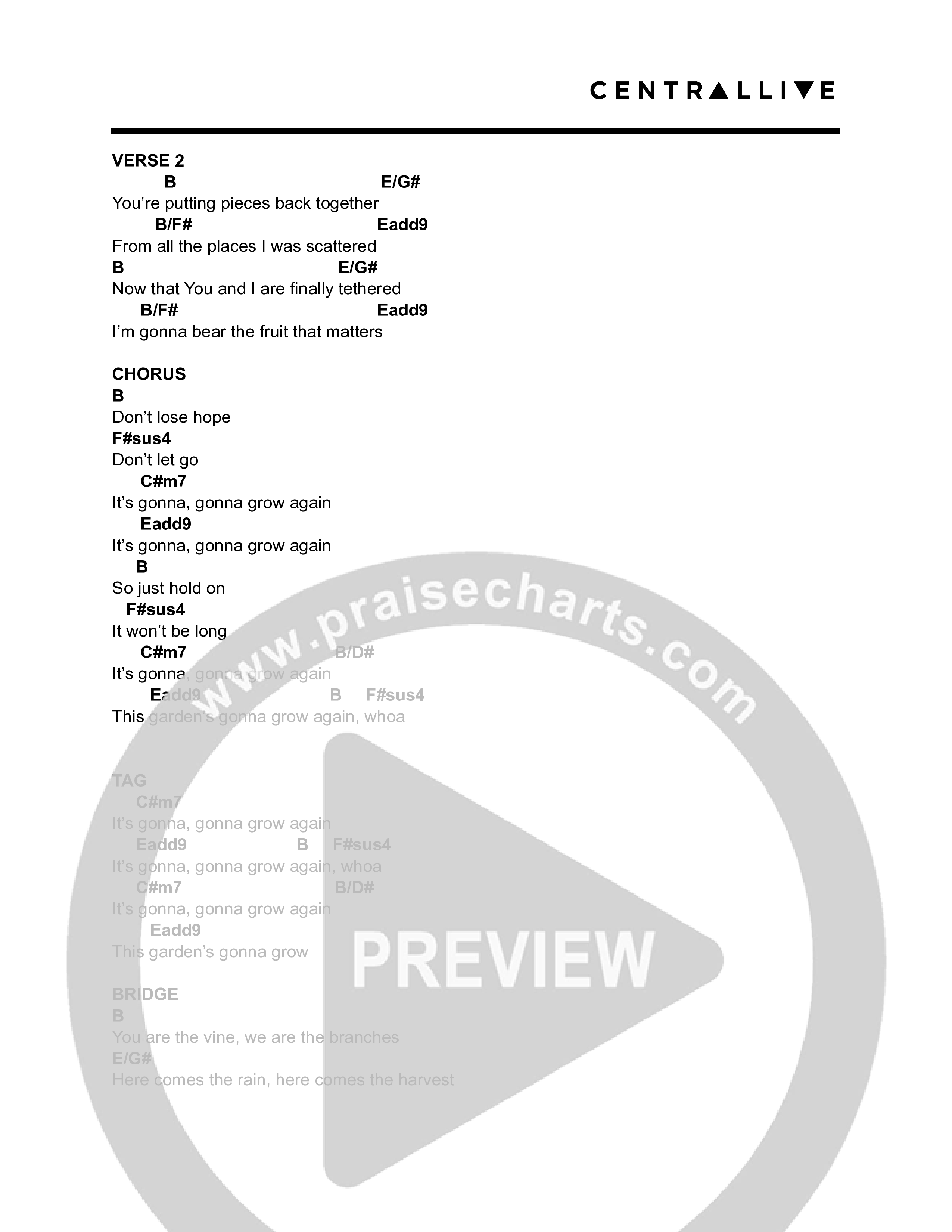 The Garden (Live) Chord Chart (Central Live)