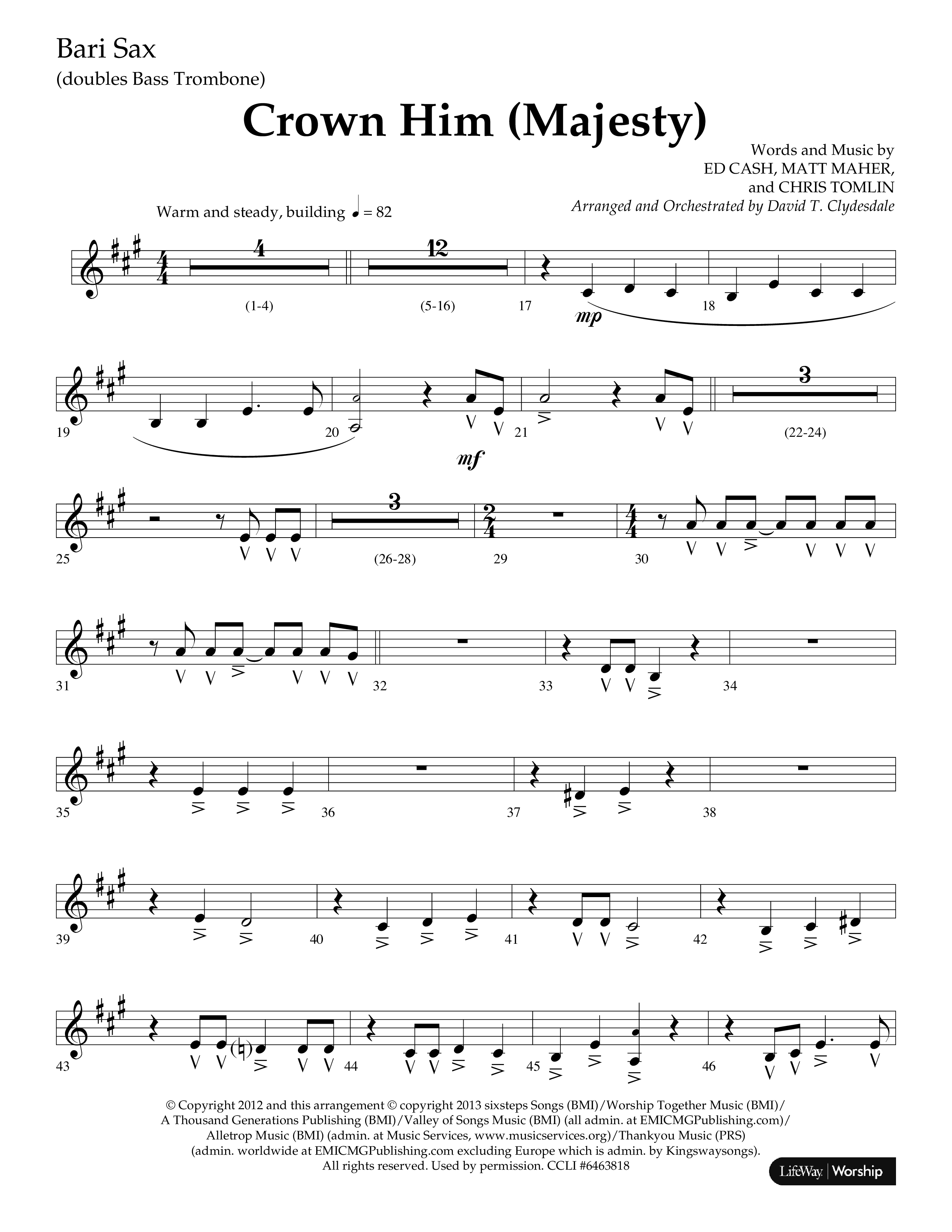 Crown Him (Majesty) (Choral Anthem SATB) Bari Sax (Lifeway Choral / Arr. David T. Clydesdale)