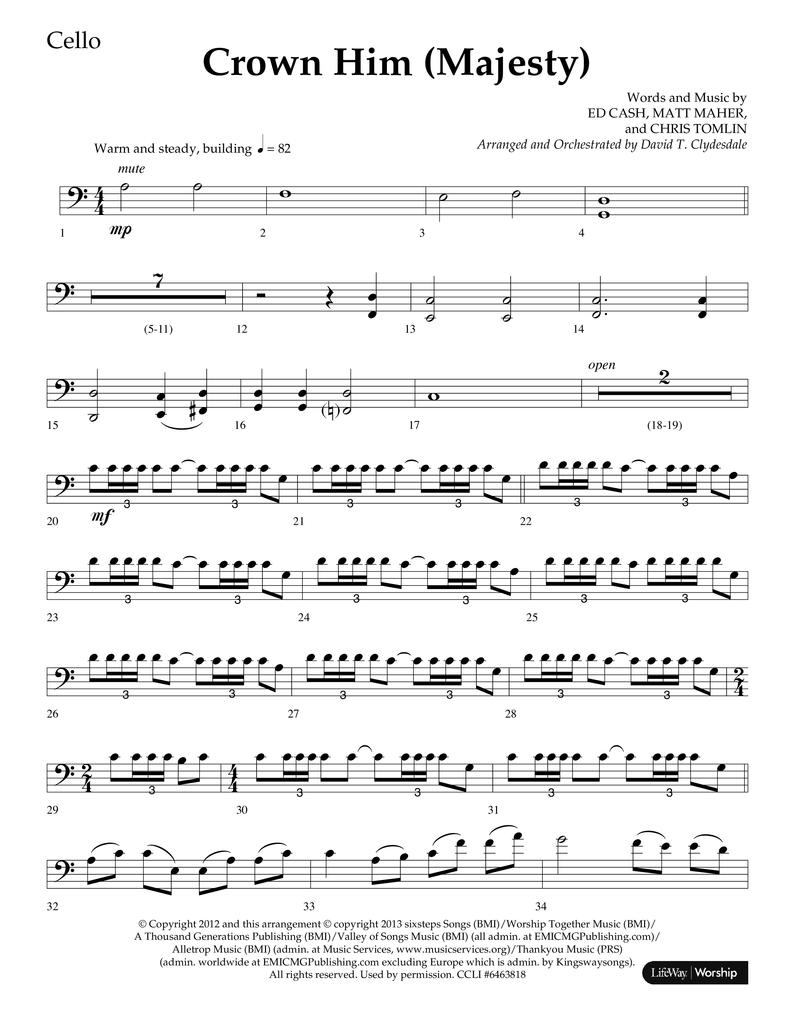 Crown Him (Majesty) (Choral Anthem SATB) Cello (Lifeway Choral / Arr. David T. Clydesdale)