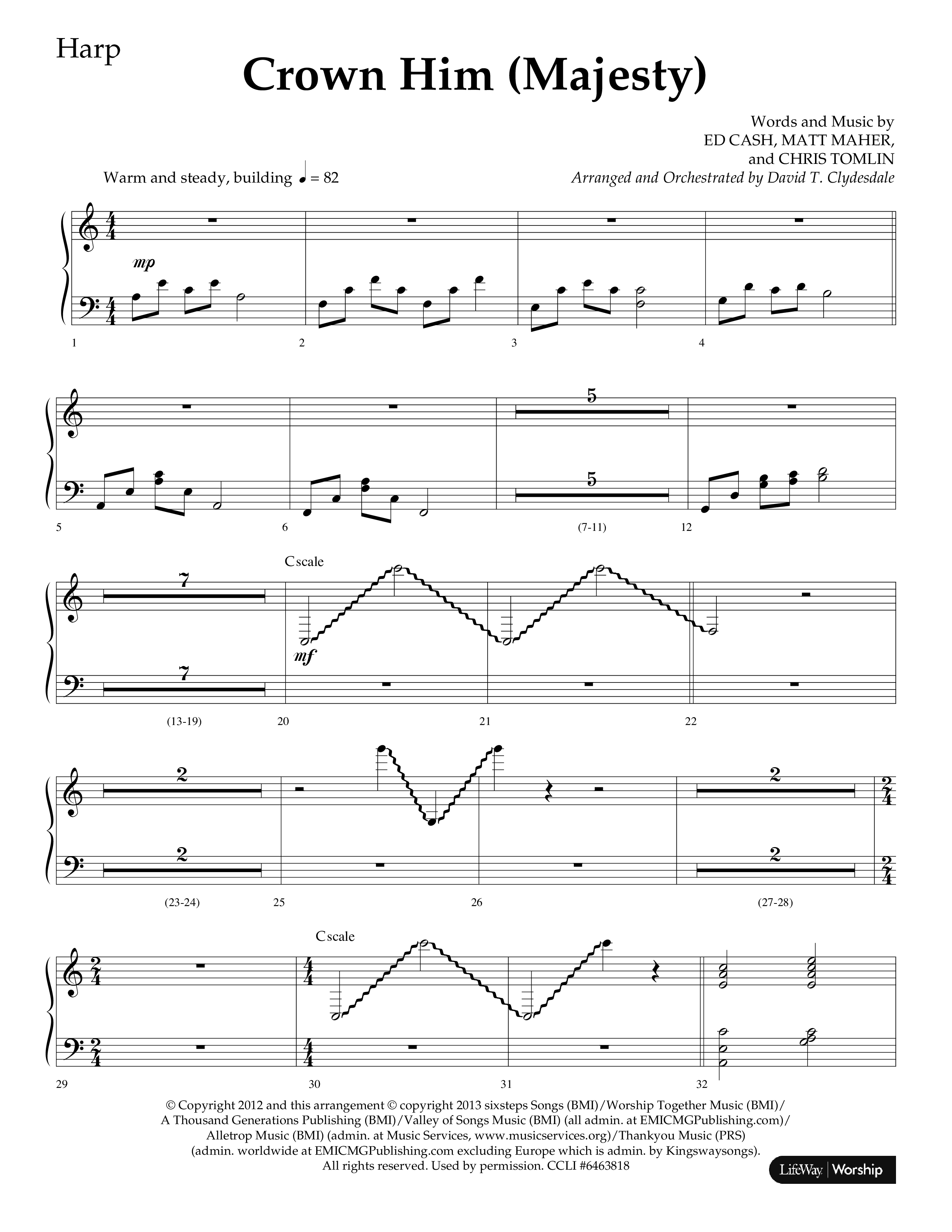 Crown Him (Majesty) (Choral Anthem SATB) Harp (Lifeway Choral / Arr. David T. Clydesdale)