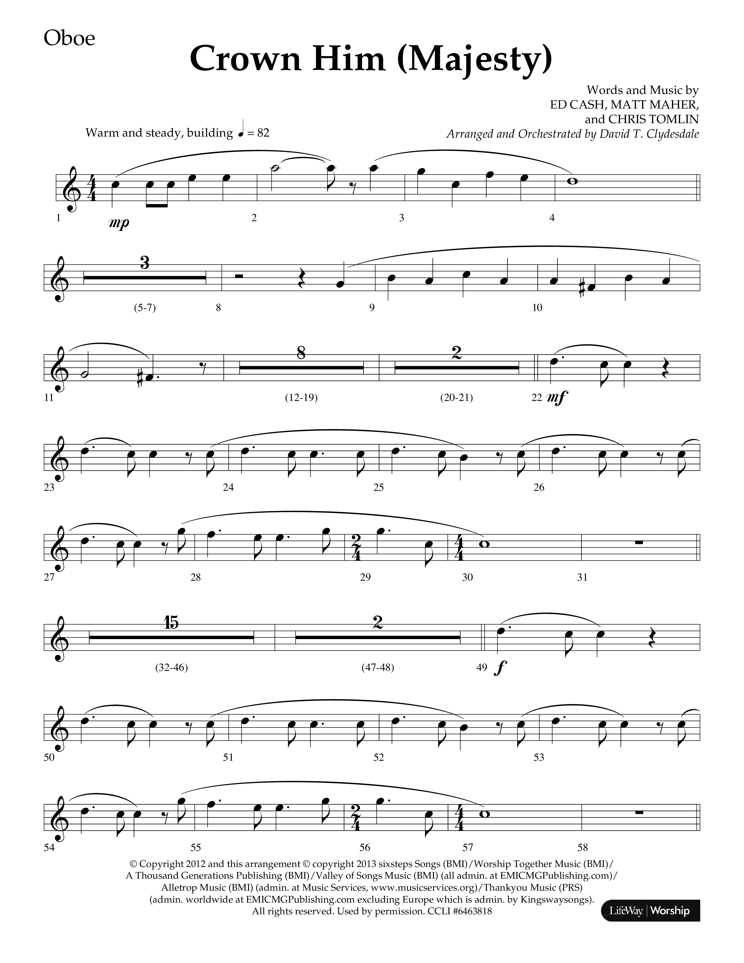 Crown Him (Majesty) (Choral Anthem SATB) Oboe (Lifeway Choral / Arr. David T. Clydesdale)