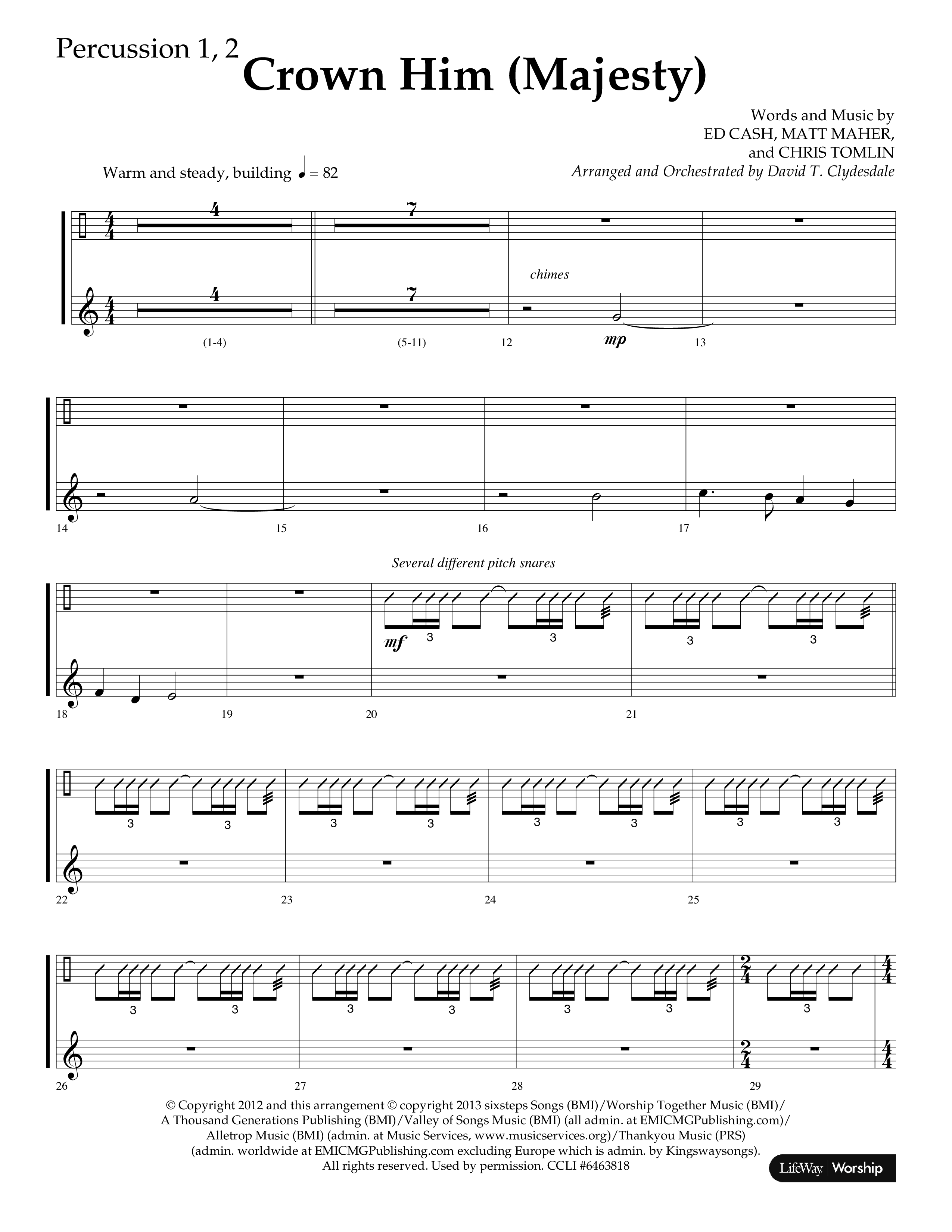 Crown Him (Majesty) (Choral Anthem SATB) Percussion 1/2 (Lifeway Choral / Arr. David T. Clydesdale)