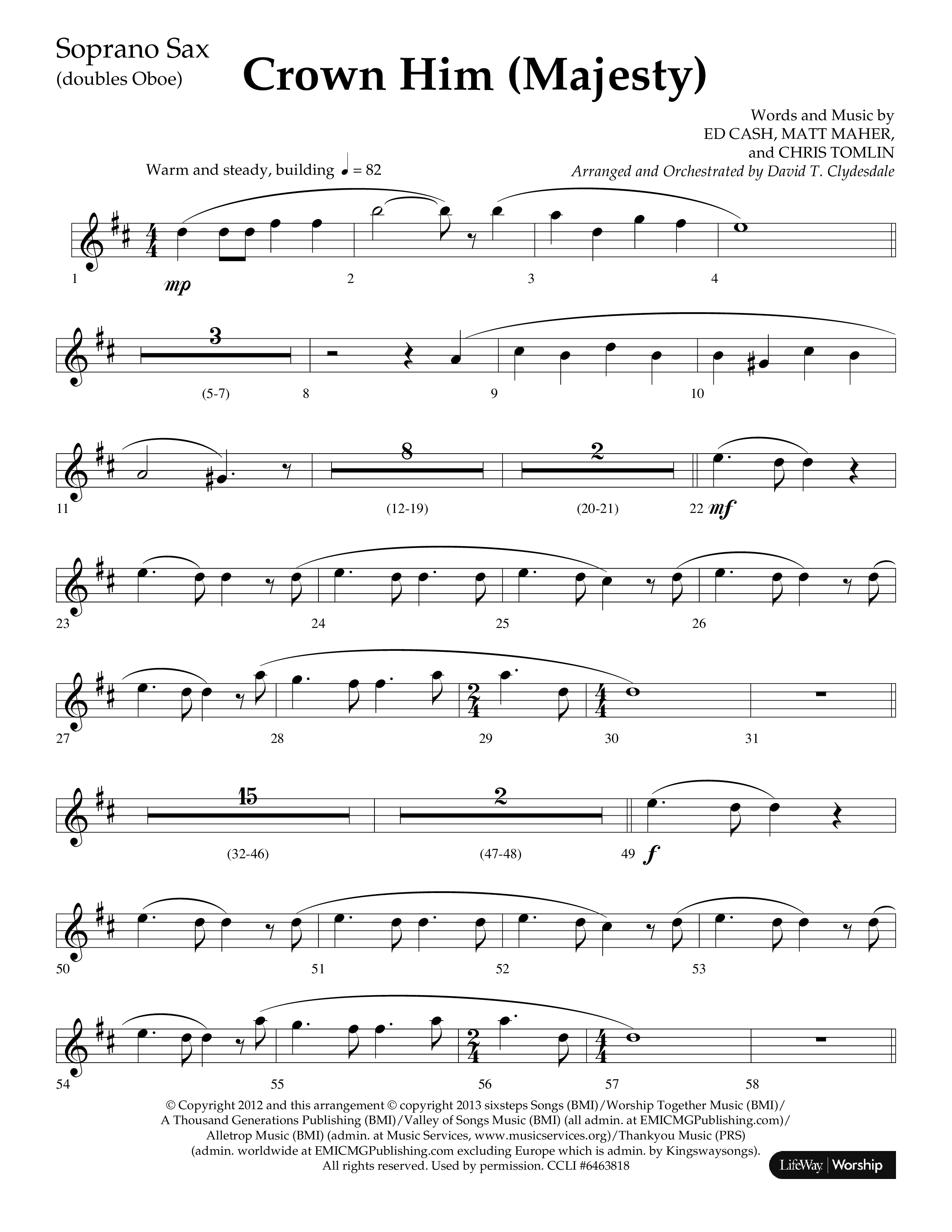 Crown Him (Majesty) (Choral Anthem SATB) Soprano Sax (Lifeway Choral / Arr. David T. Clydesdale)
