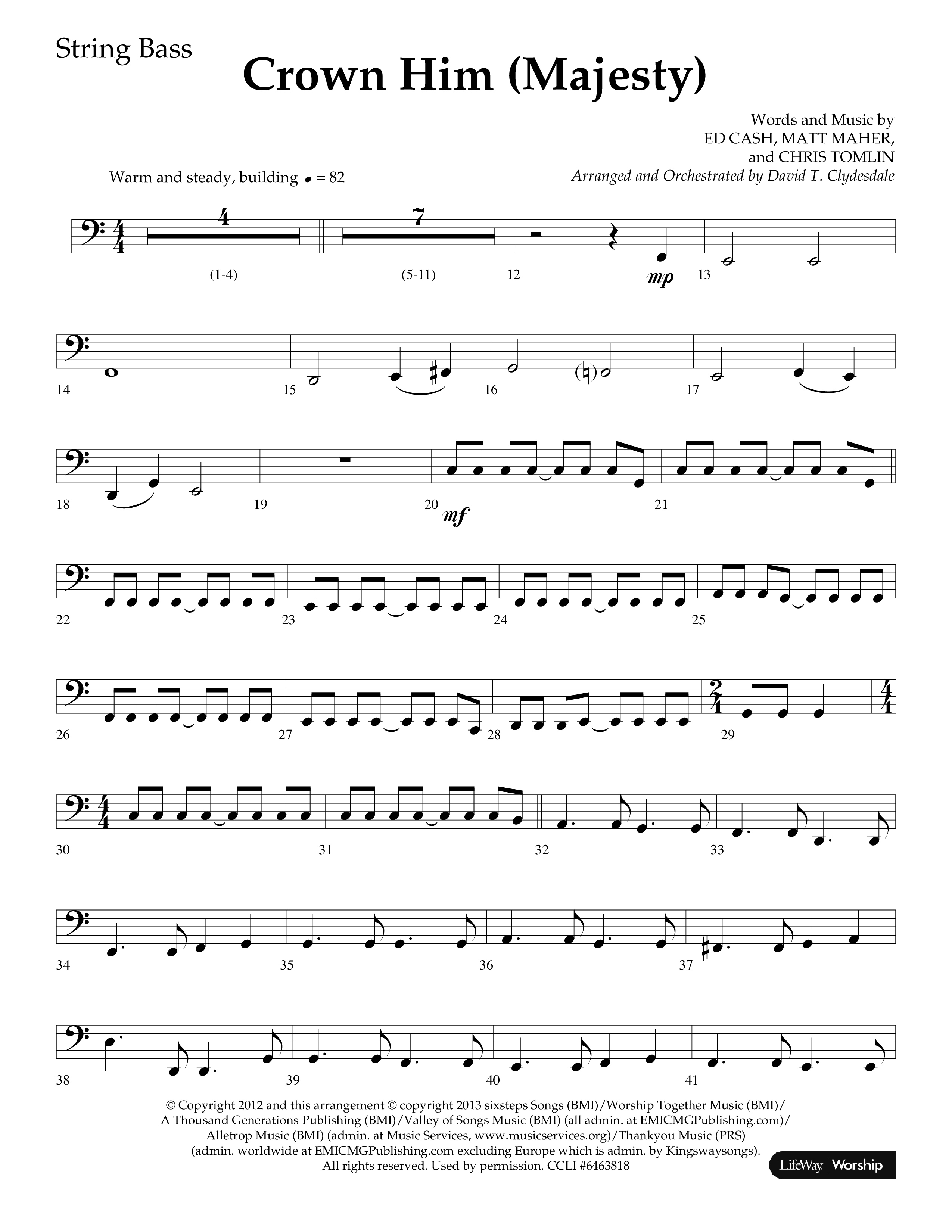 Crown Him (Majesty) (Choral Anthem SATB) String Bass (Lifeway Choral / Arr. David T. Clydesdale)