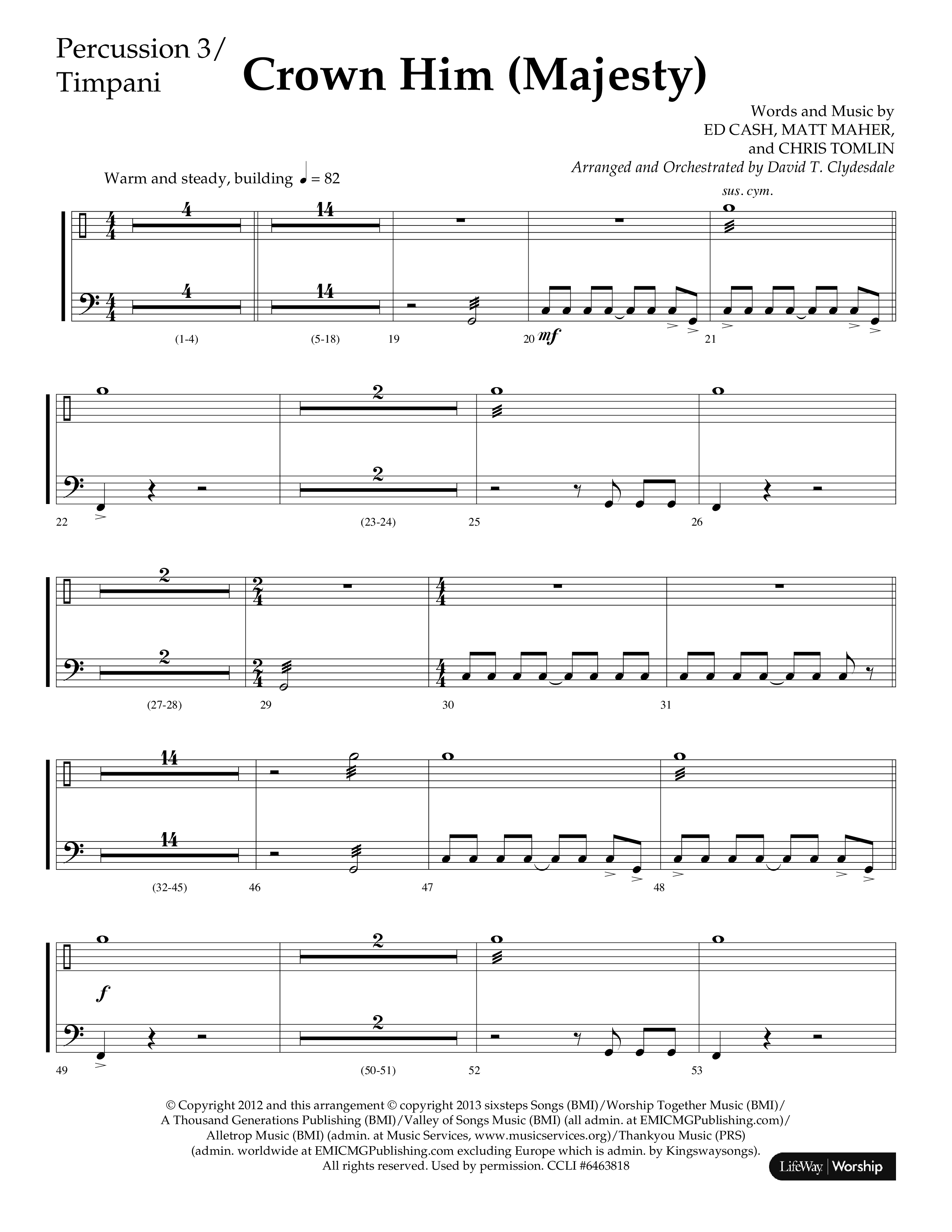 Crown Him (Majesty) (Choral Anthem SATB) Timpani (Lifeway Choral / Arr. David T. Clydesdale)