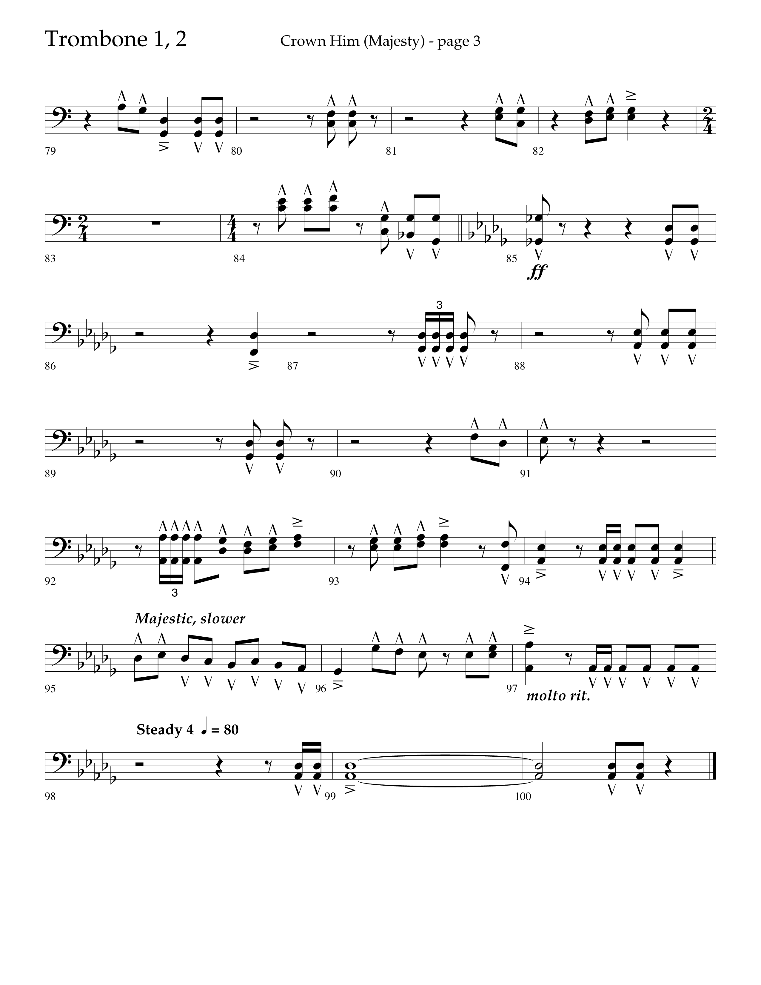 Crown Him (Majesty) (Choral Anthem SATB) Trombone 1/2 (Lifeway Choral / Arr. David T. Clydesdale)