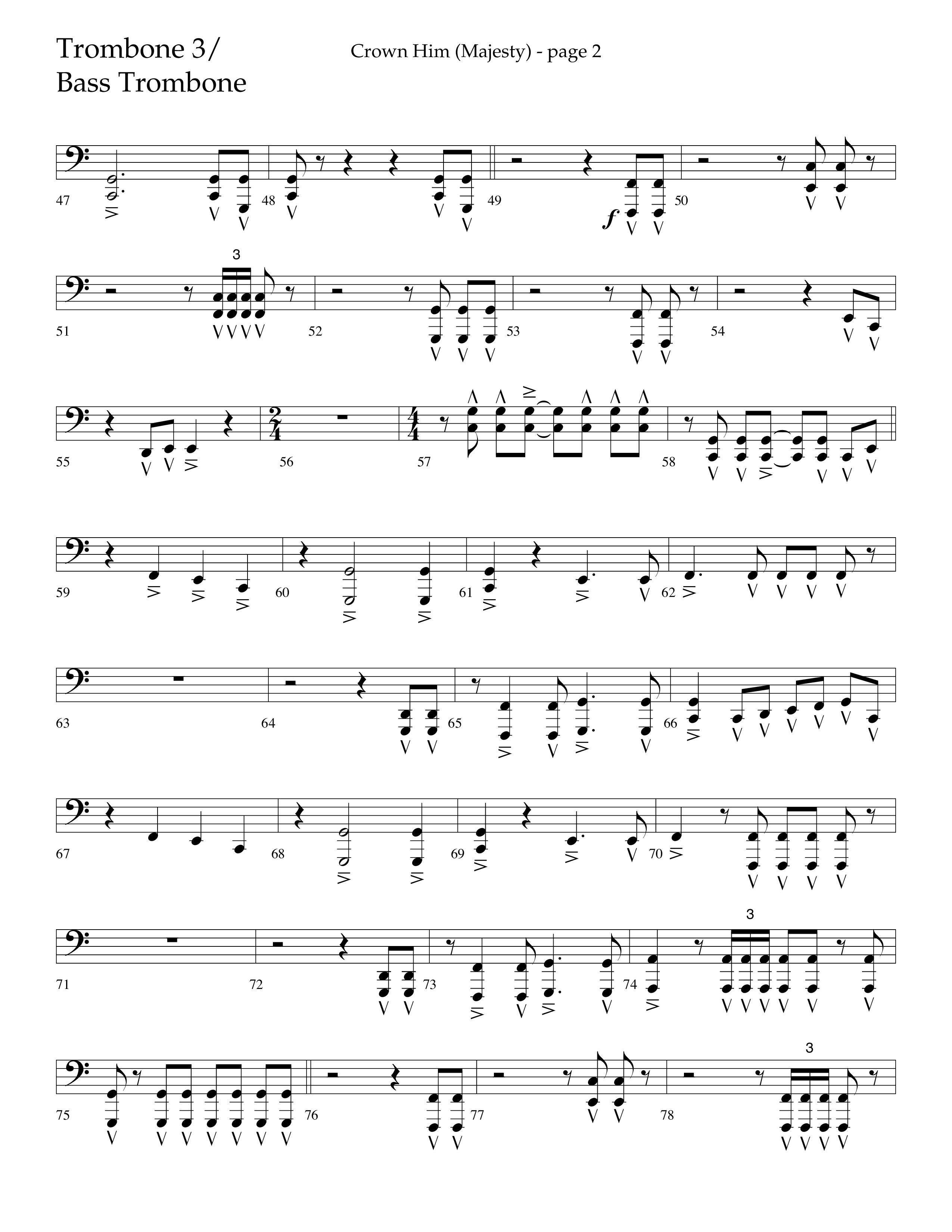 Crown Him (Majesty) (Choral Anthem SATB) Trombone 3 (Lifeway Choral / Arr. David T. Clydesdale)