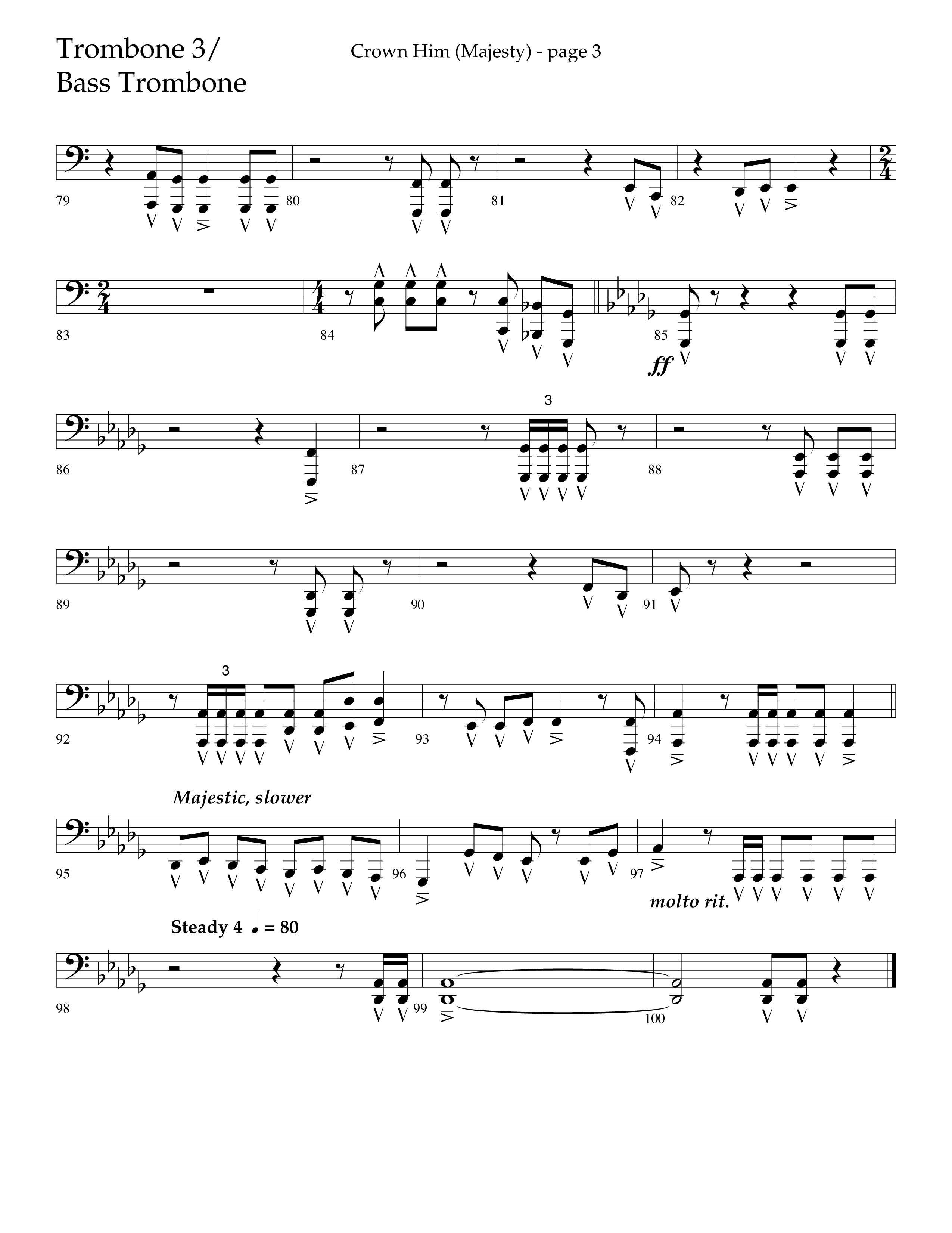 Crown Him (Majesty) (Choral Anthem SATB) Trombone 3 (Lifeway Choral / Arr. David T. Clydesdale)
