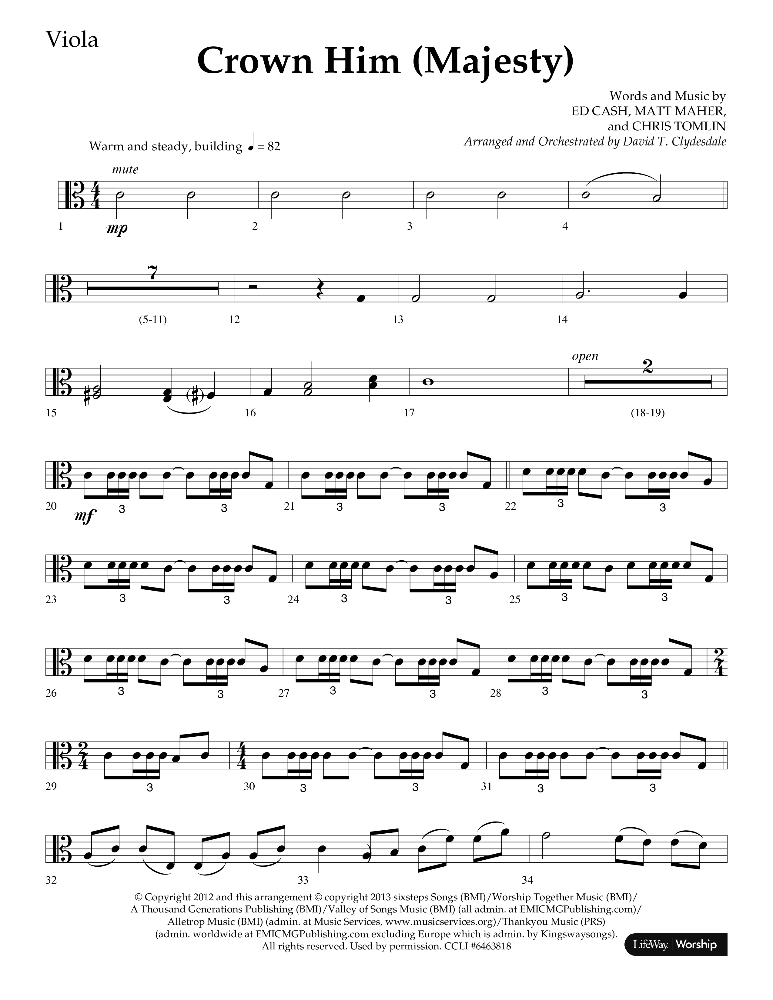 Crown Him (Majesty) (Choral Anthem SATB) Viola (Lifeway Choral / Arr. David T. Clydesdale)