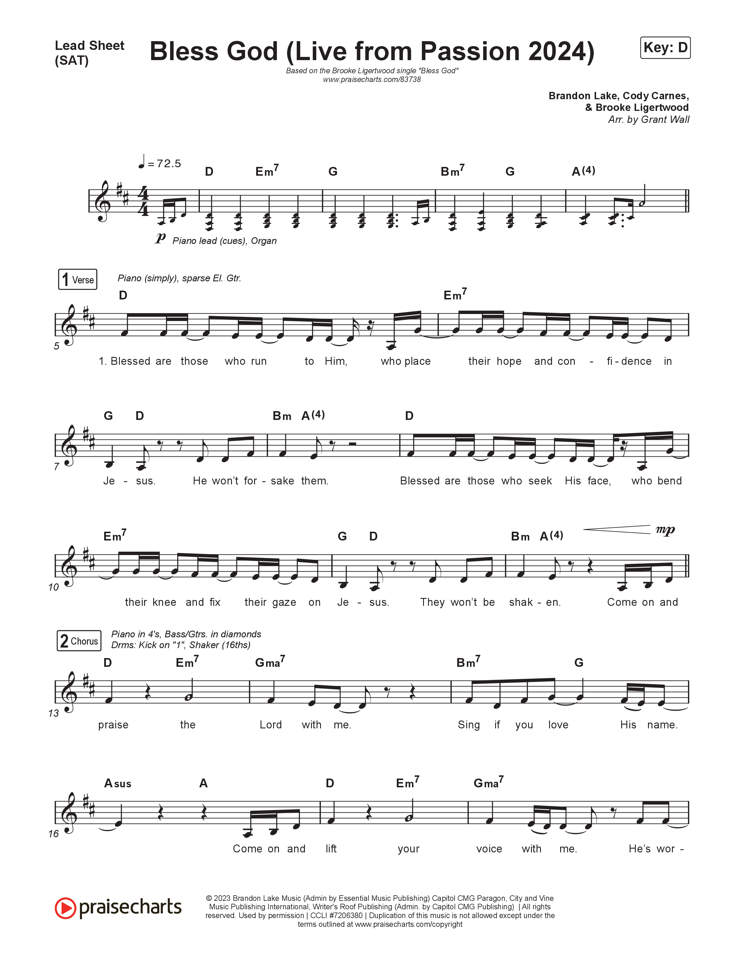 Bless God (Live From Passion 2024) Lead Sheet (SAT) (Brooke Ligertwood)