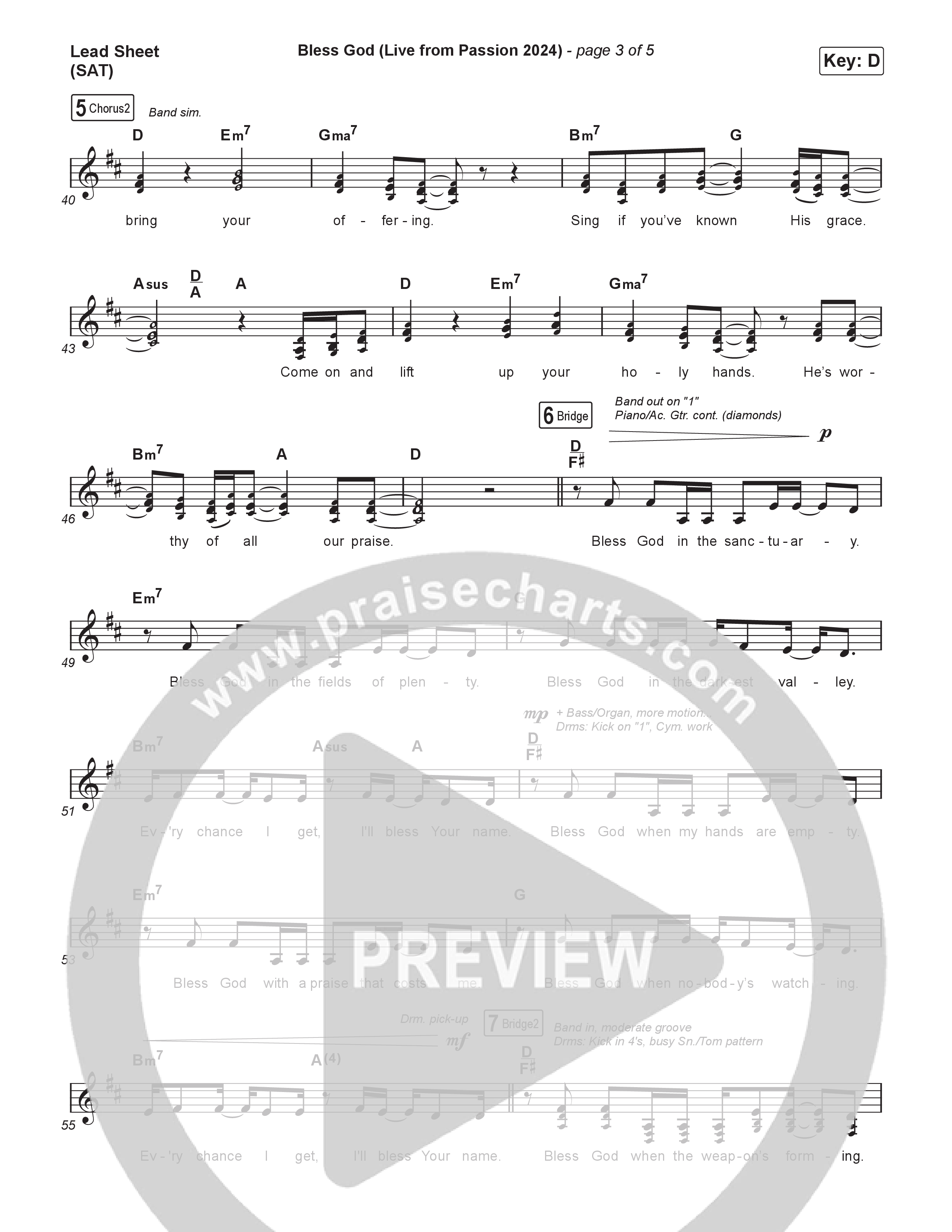 Bless God (Live From Passion 2024) Lead Sheet (SAT) (Brooke Ligertwood)