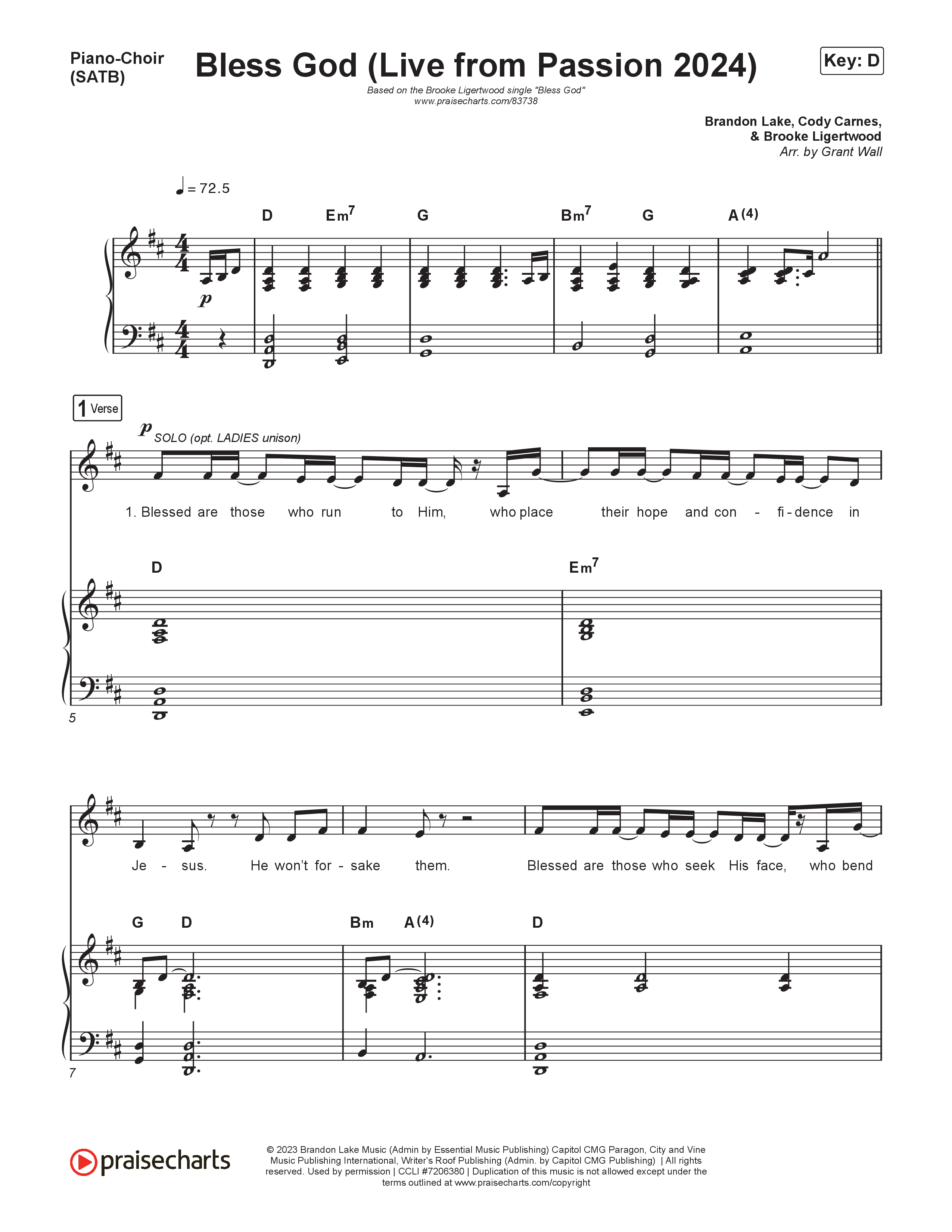 Bless God (Live From Passion 2024) Piano/Vocal (SATB) (Brooke Ligertwood)
