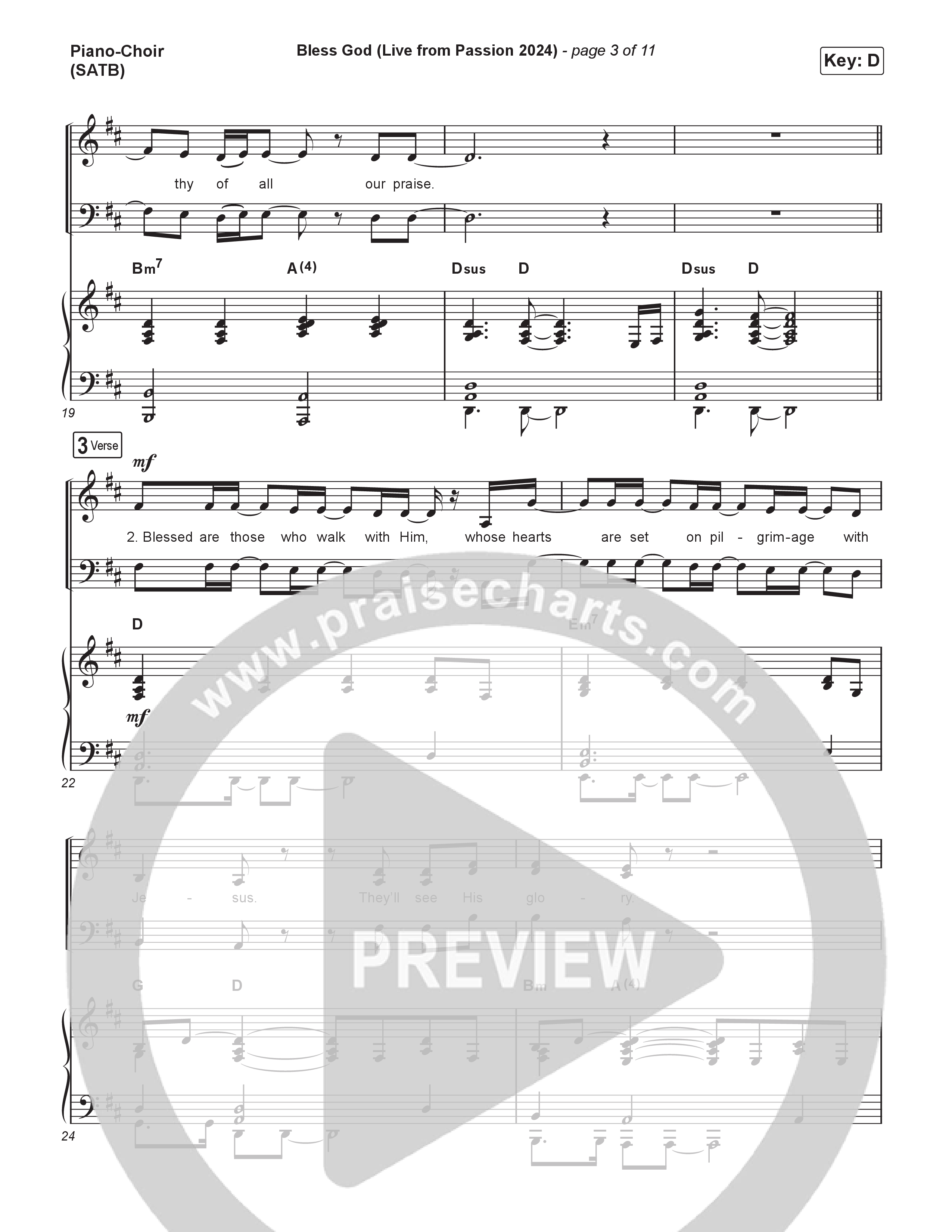 Bless God (Live From Passion 2024) Piano/Vocal (SATB) (Brooke Ligertwood)